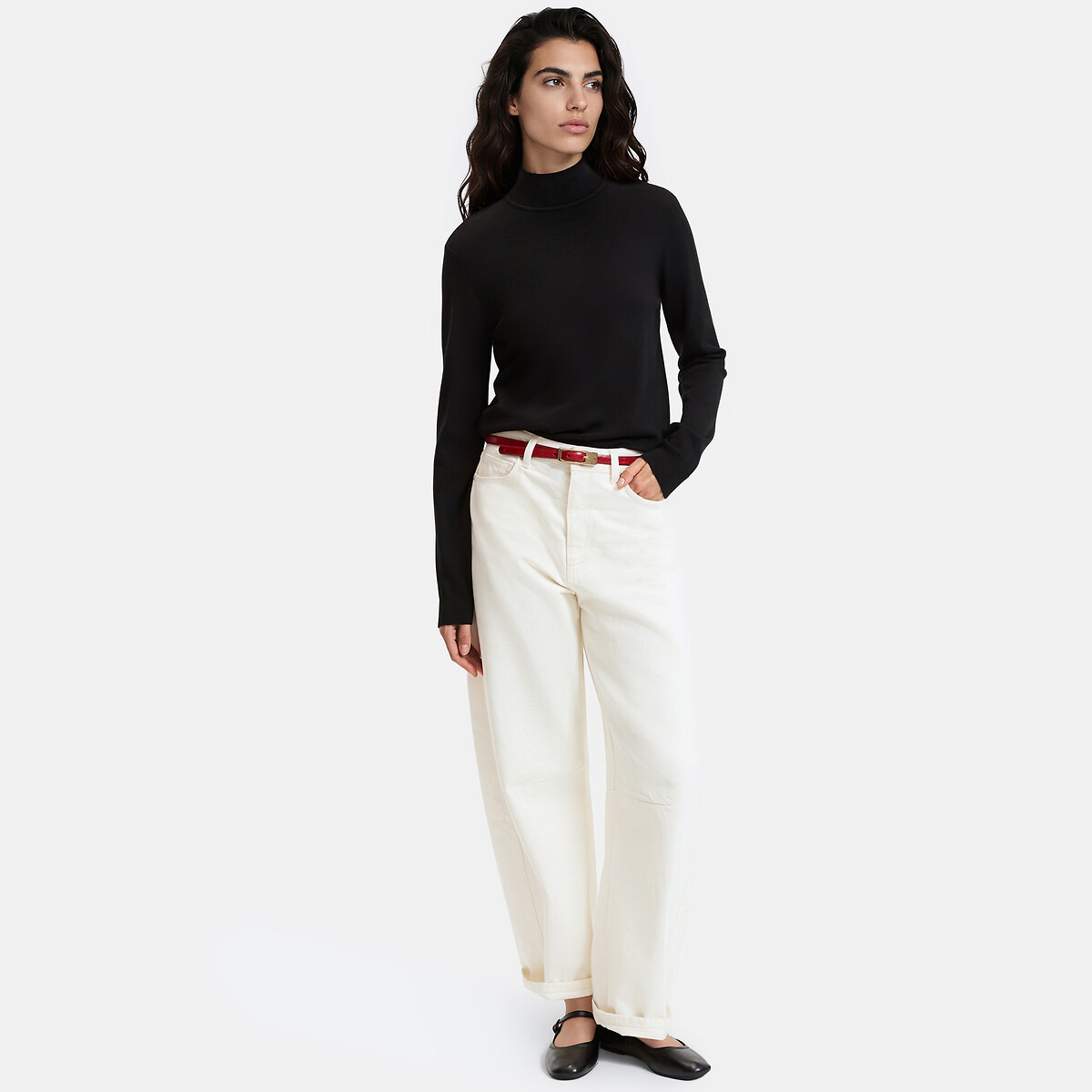 Pull col montant en maille fine noir, LA REDOUTE COLLECTIONS