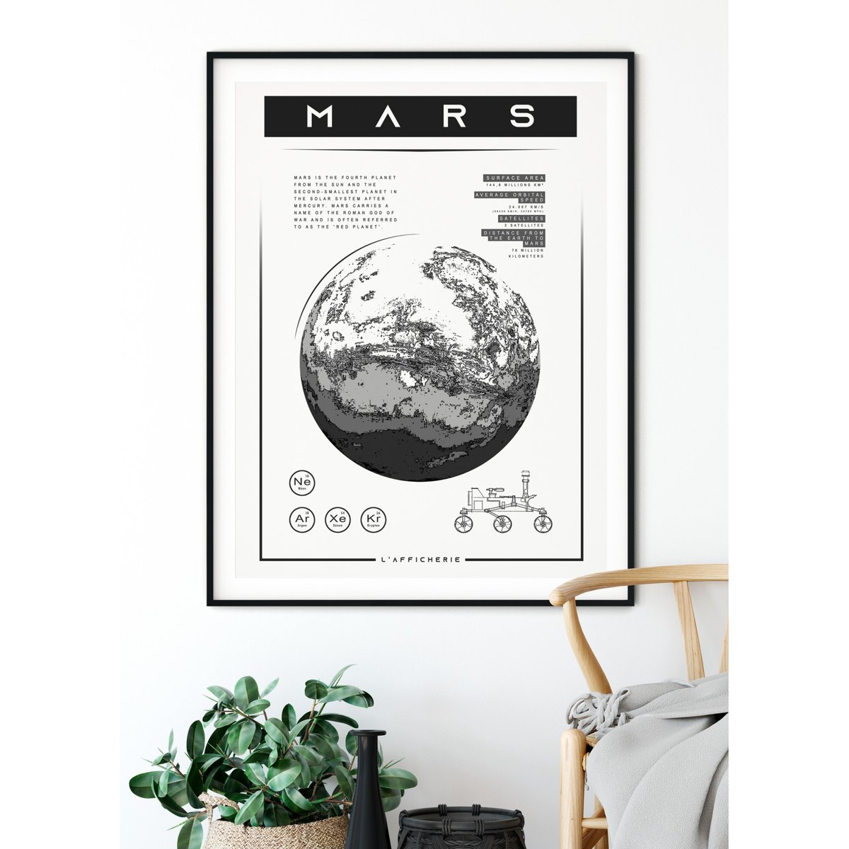 Affiche Planète Mars blanc, L'AFFICHERIE