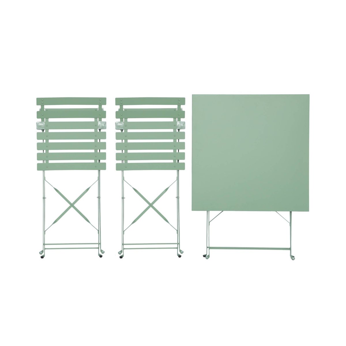 Table de jardin bistrot pliante métal + 2 assises EMILIA vert de gris, SWEEEK