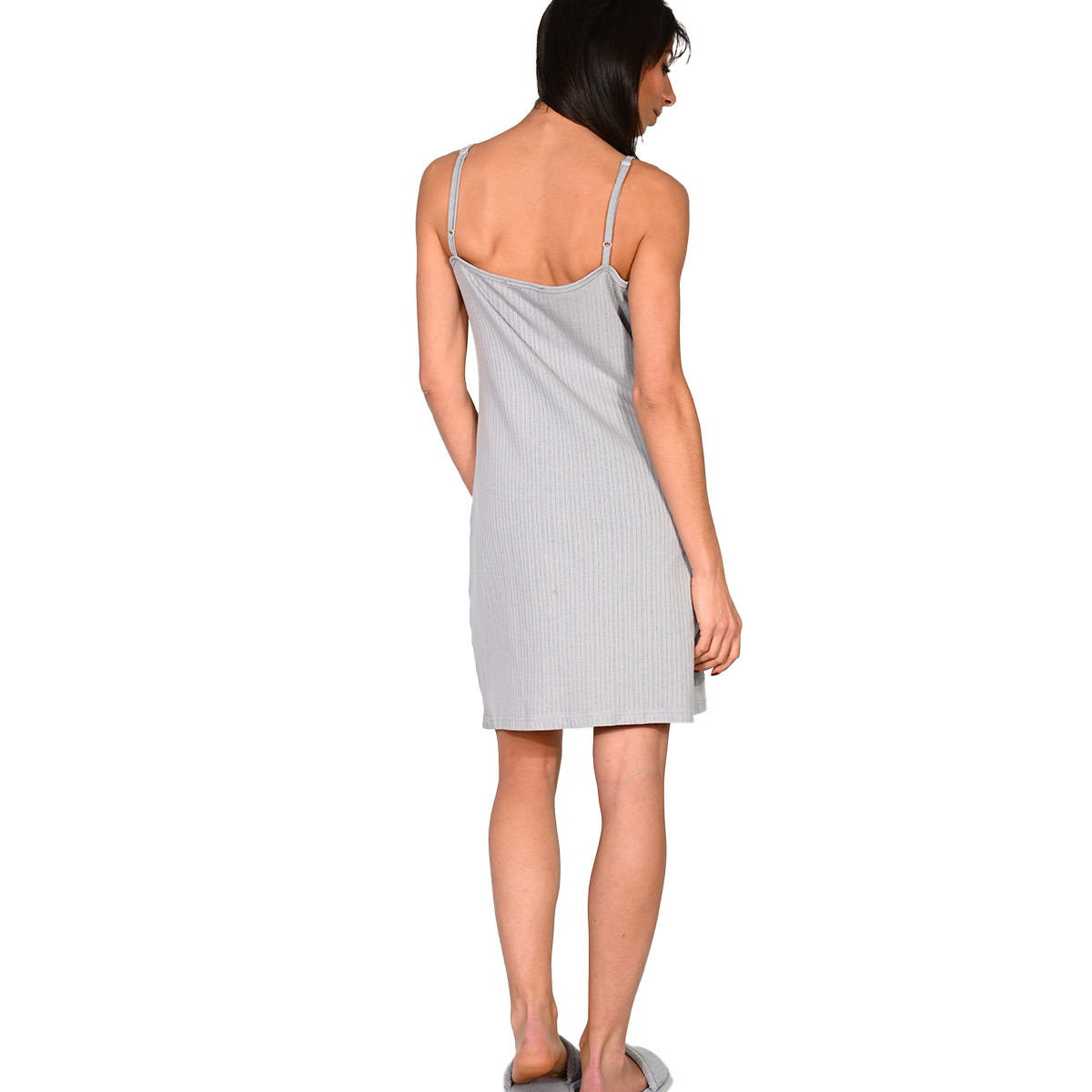 Chemise de nuit en maille coton NINA gris cendré, SENSEI MAISON