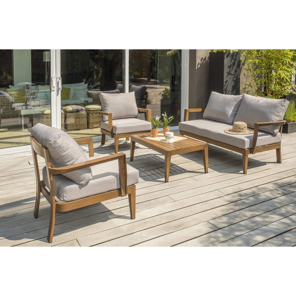 Salon de jardin 4 places en aluminium PORTOFINO marron, DCB GARDEN