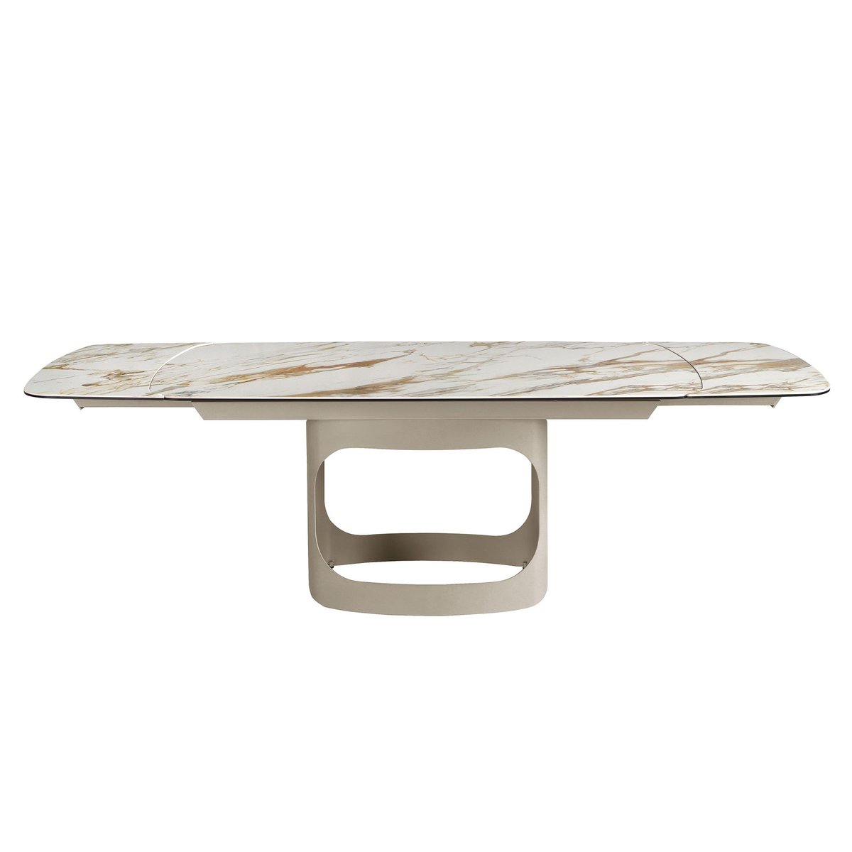 Table à rallonges ovale en marbre porcelainé et acier blanc | sable, ANGEL CERDA