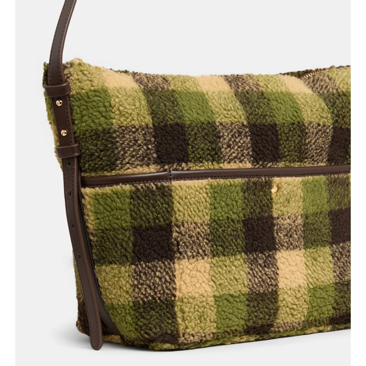 Sac à main maya shearling à carreaux vert et camel, GALERIES LAFAYETTE