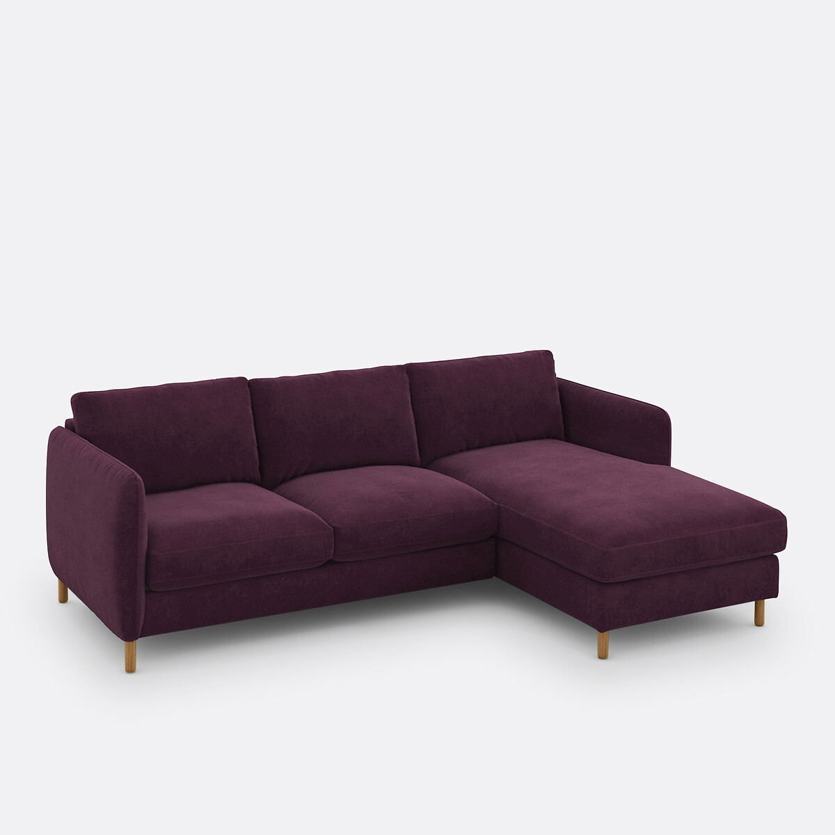 Canapé d'angle droit, 4 places, en velours, LOMÉO prune, LA REDOUTE INTERIEURS