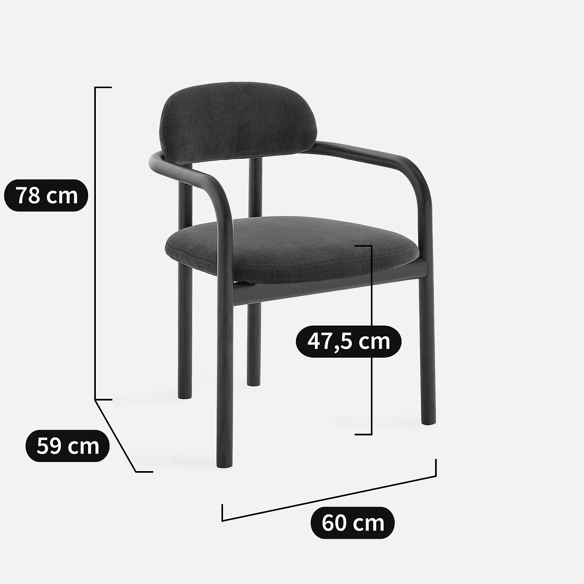 Fauteuil de table, en orme teinté noyer et velours, HARLOH rouge birman, AM.PM