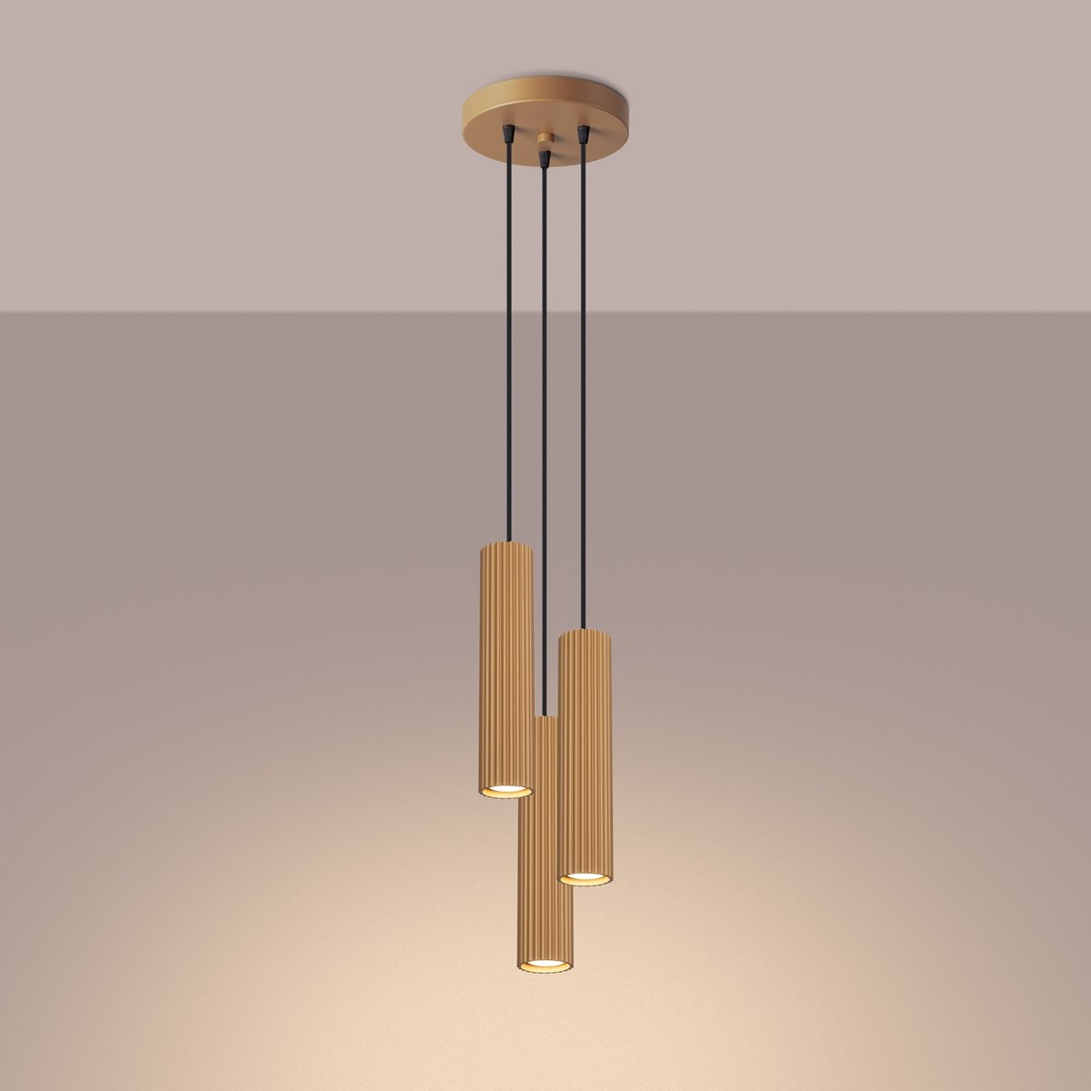 Suspension Aluminium Doré GU10 3 Karbon jaune, EDEN