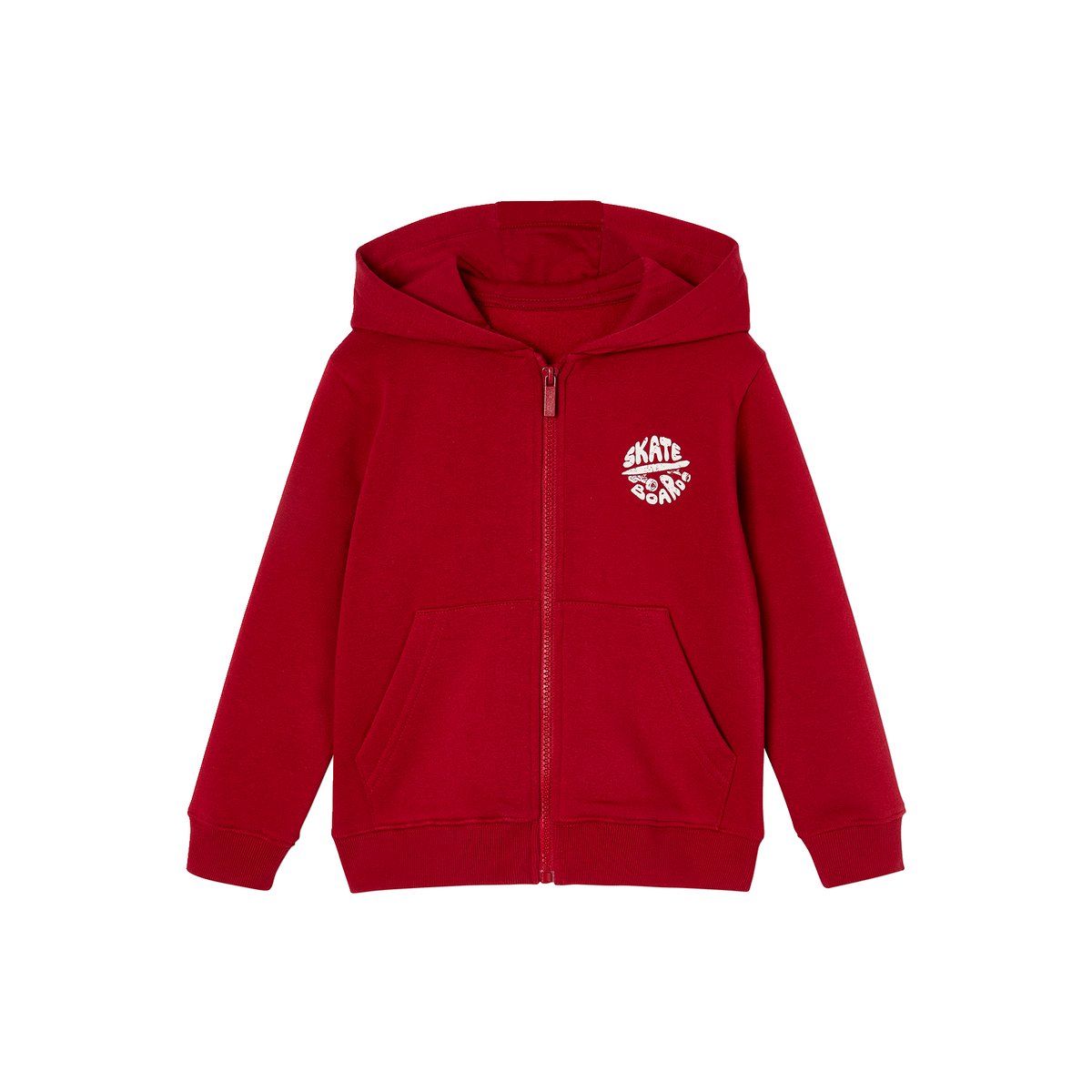 Sweat zippé à capuche Basics rouge, VERTBAUDET