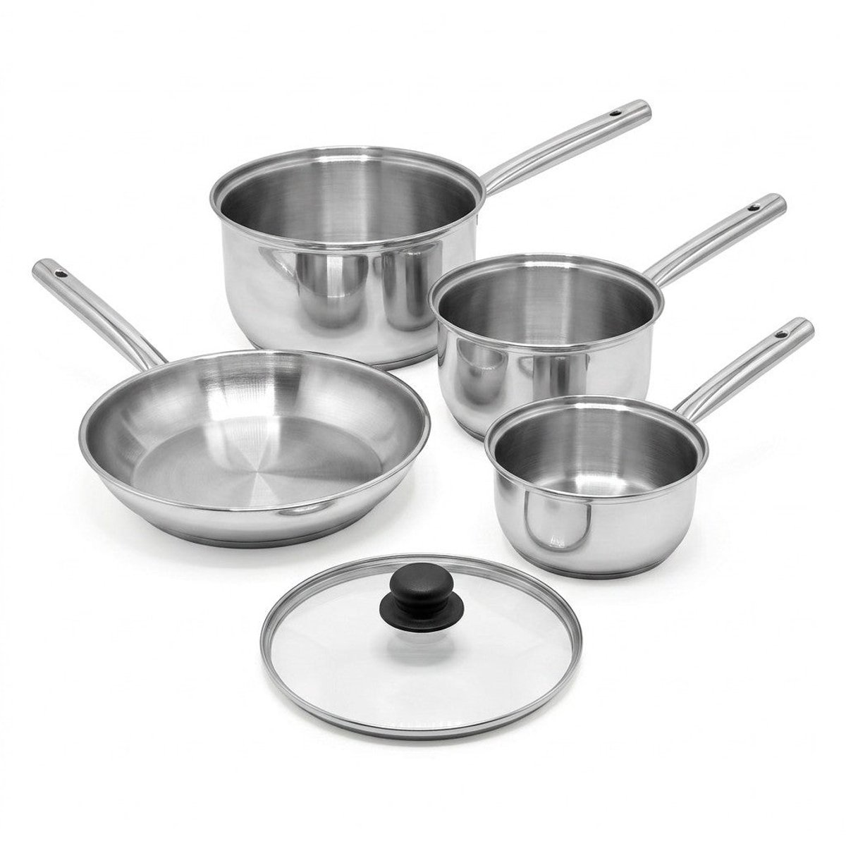 Lot 3 casseroles 18/20/22 cm et poêle 28 cm couvercle transparent|gris, FACKELMANN