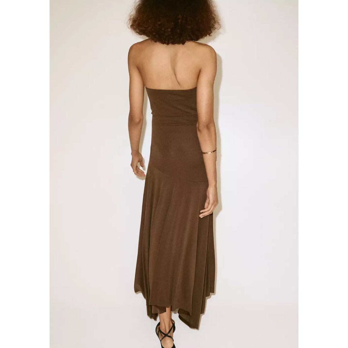 Robe bustier bas asymétrique marron, MANGO