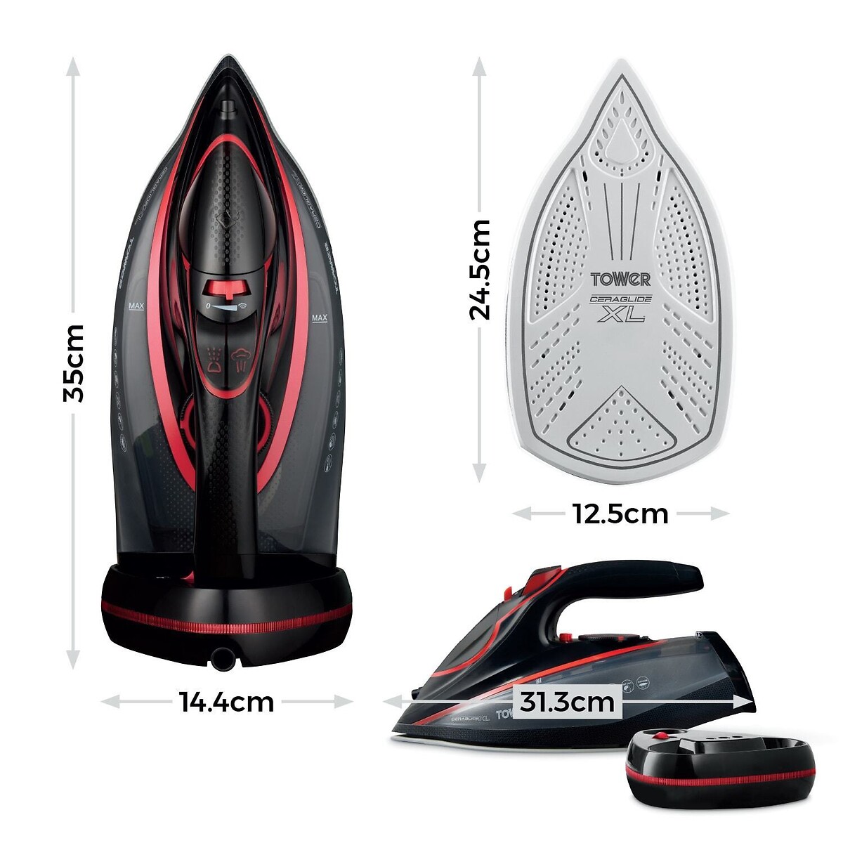 3100W Cord/Cordless Steam Iron - T22035 red, TOWER