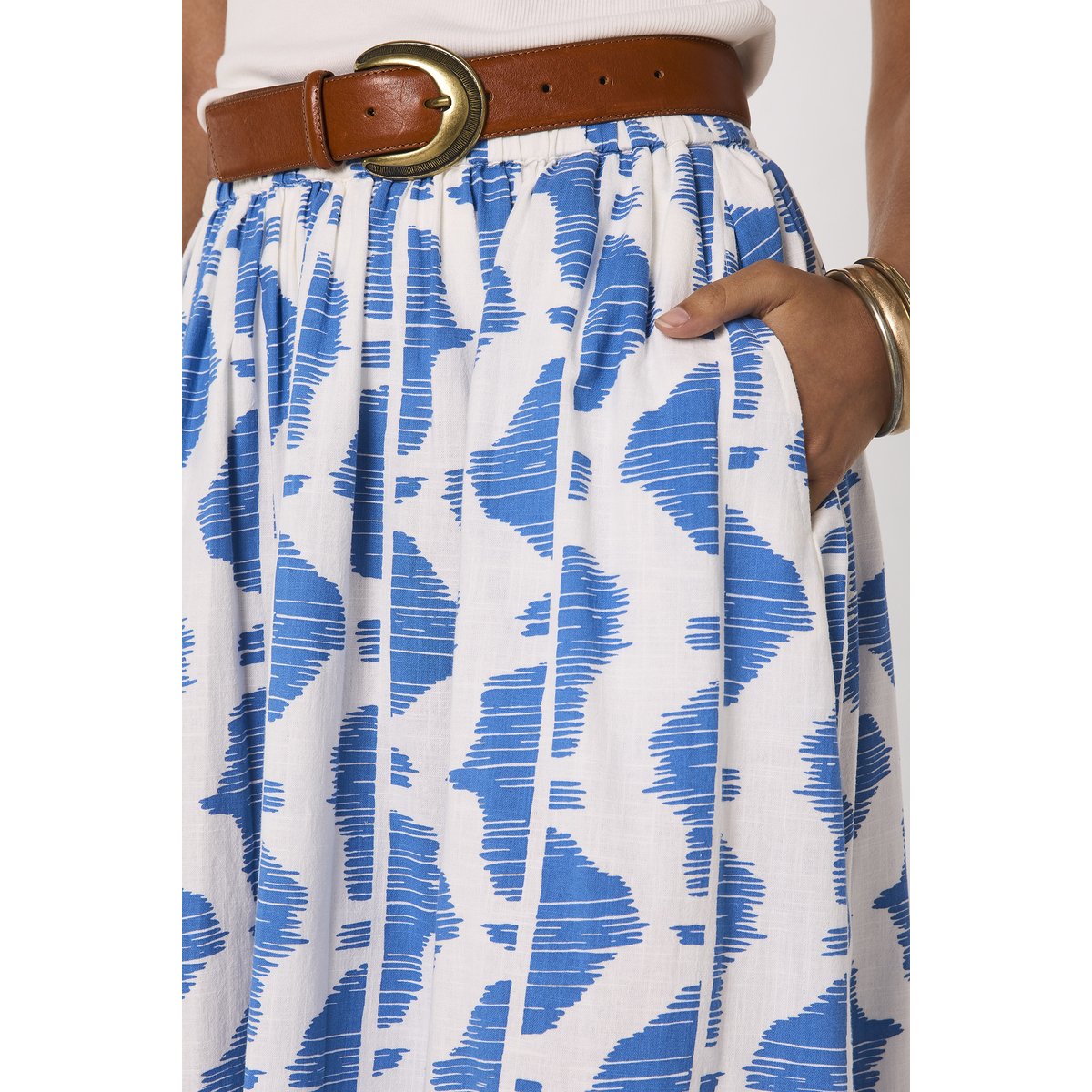 Jupe midi fluide imprimée en coton BRUNE bleu roi, Maison 123