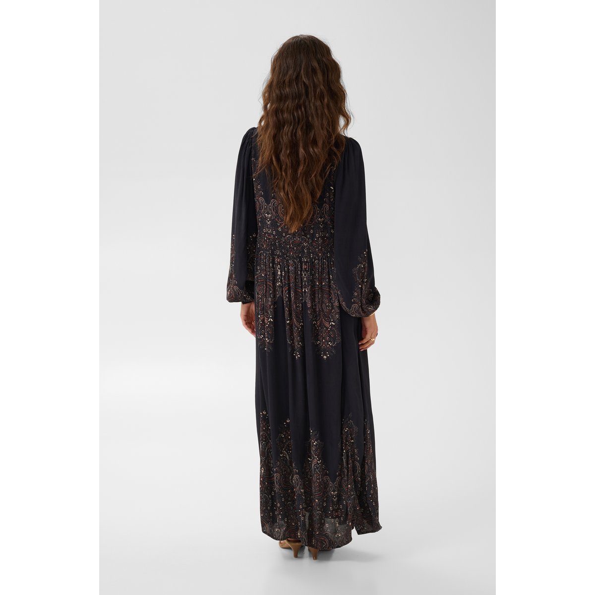 Robe noir black ethnic florals, CREAM