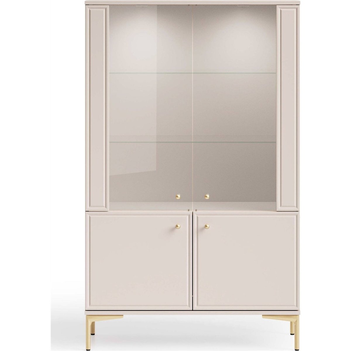 Vitrine 4 portes éclairage LED SANDRO beige cachemire et doré, RECOLLECTION