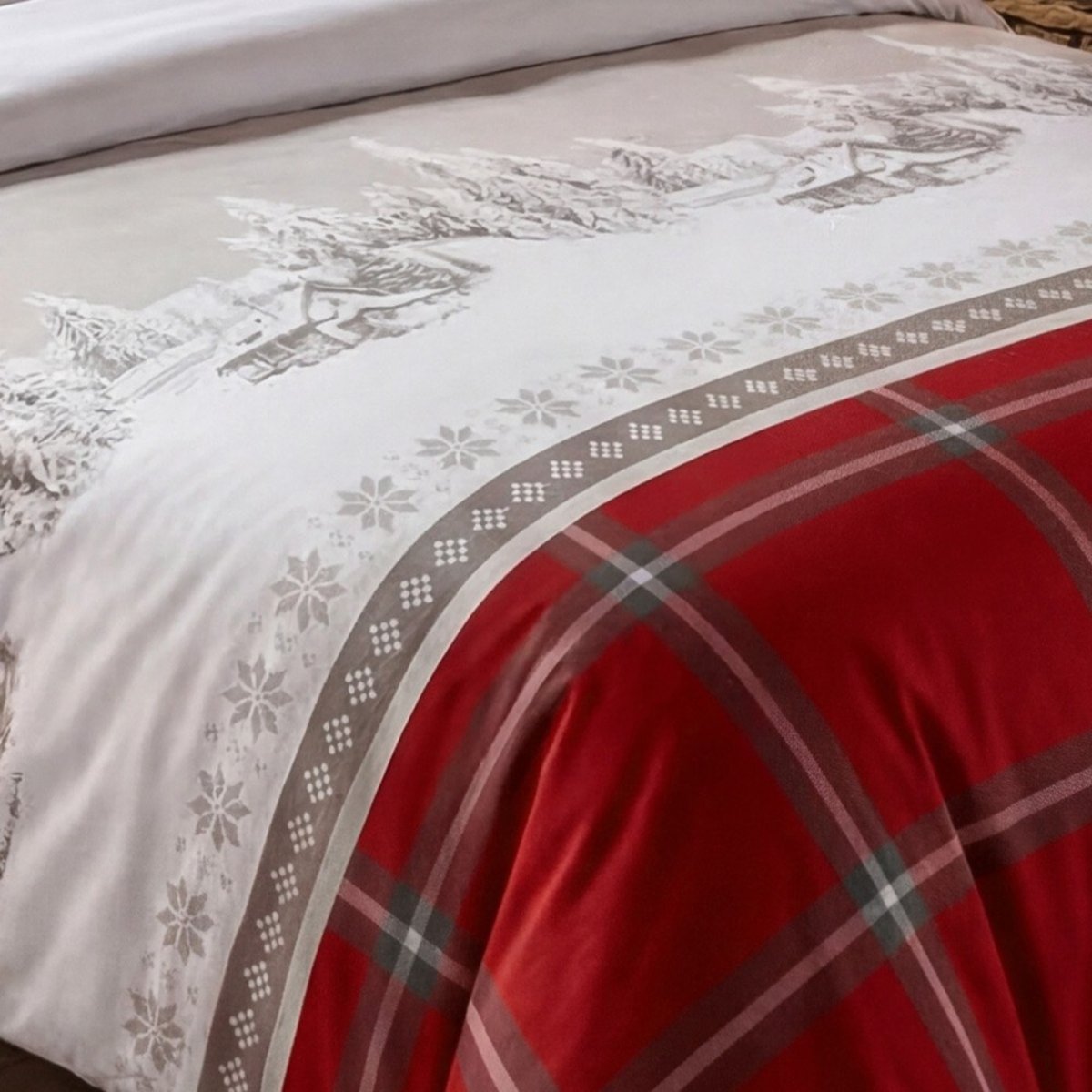 Housse de couette 100% coton 57fils finition rabat + 2 taies d’oreiller rouge, DECORATIE
