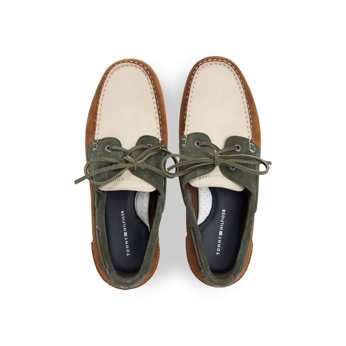 Chaussures bateau en cuir suédé marron/vert, TOMMY HILFIGER