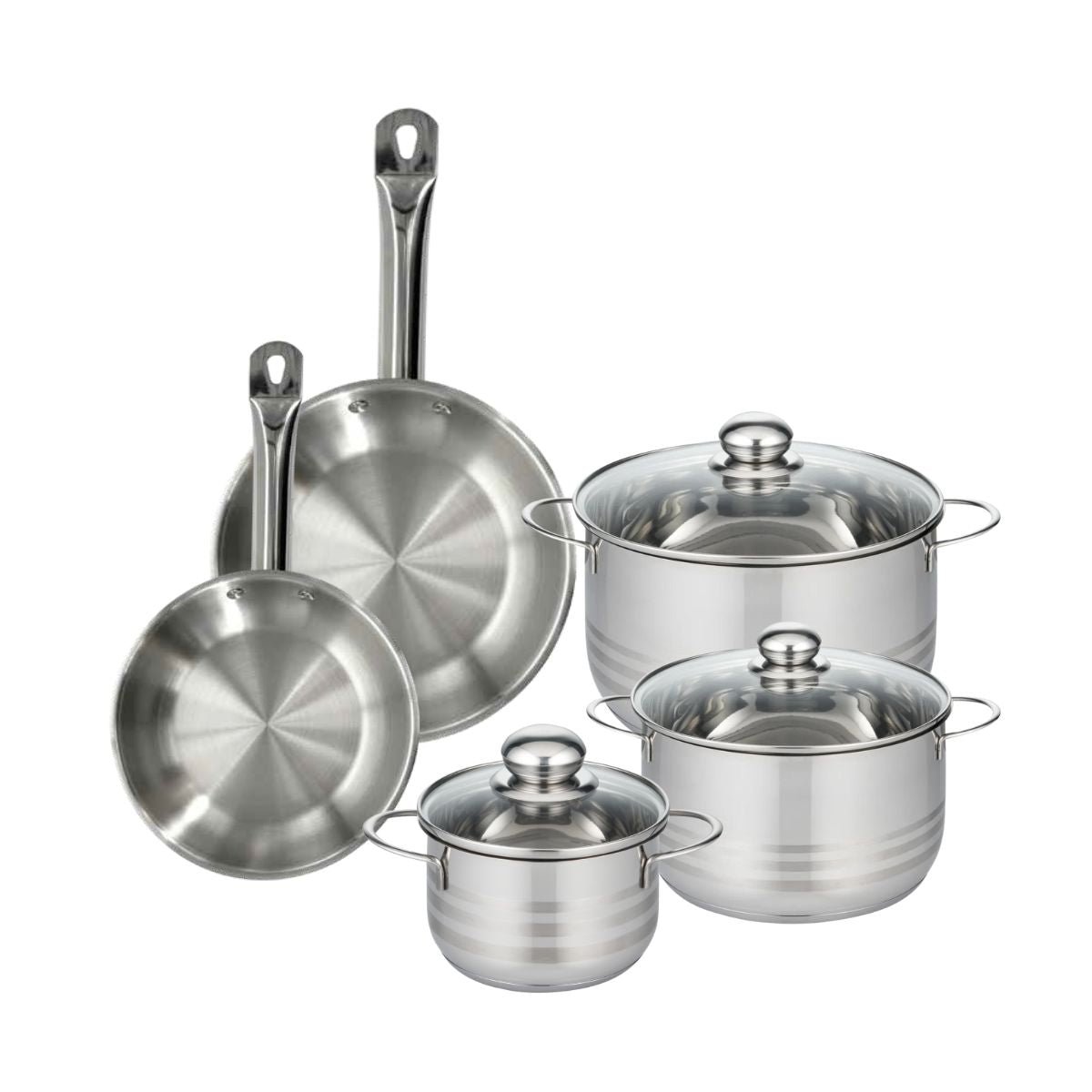 Batterie 2 poêles 20/24cm + 3 faitouts 16/20/24cm ETERNA inox, FACKELMANN