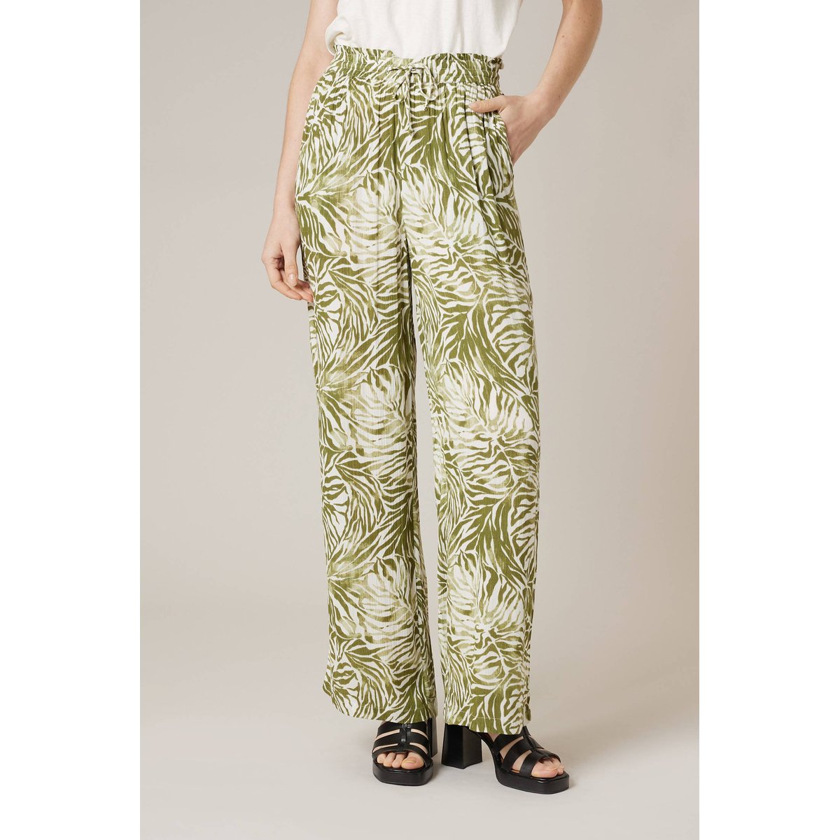 Pantalon large femme imprimé végétal SAMI khaki, DEELUXE