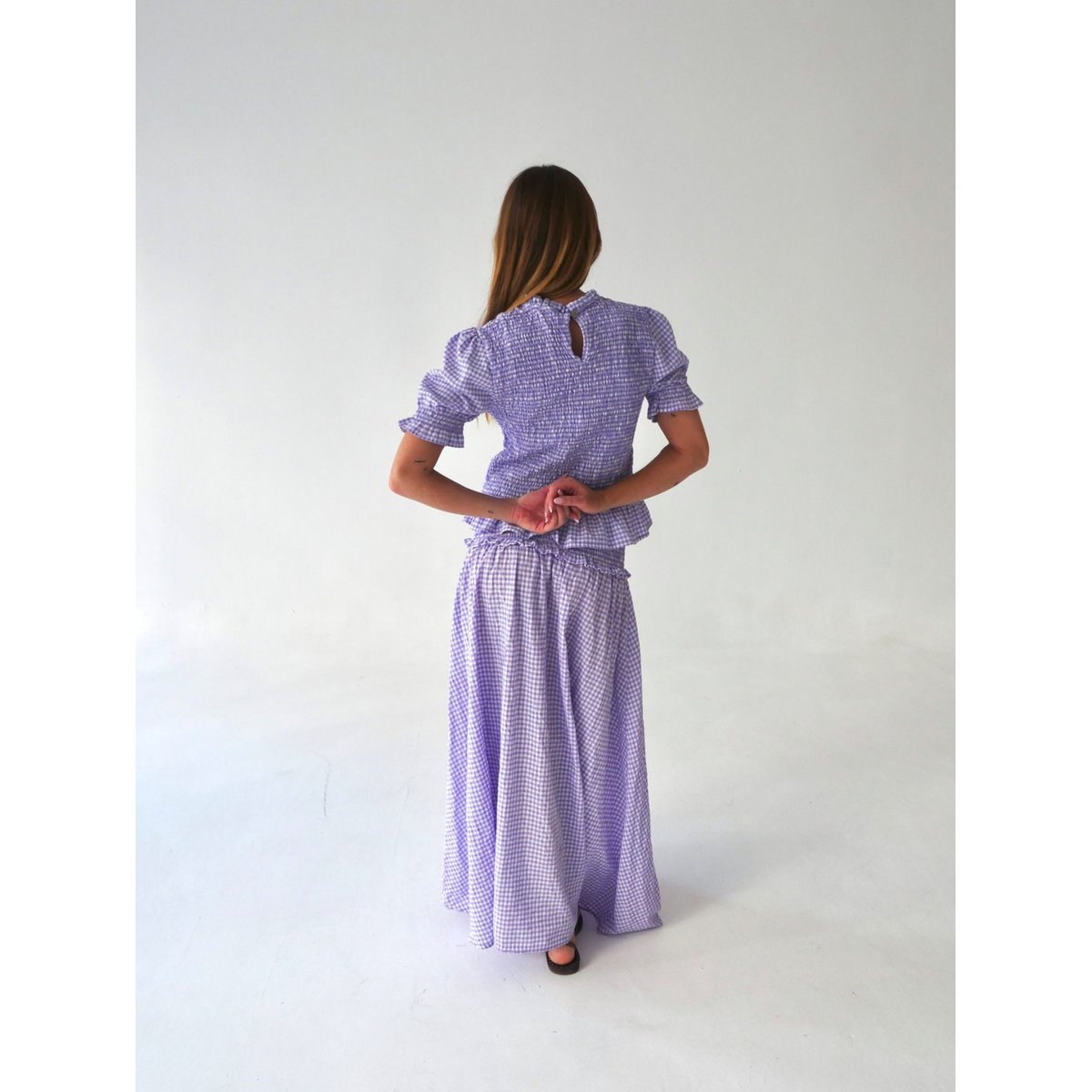 Jupe longue vichy taille smockée LEA lavande, MINDTRAVELER