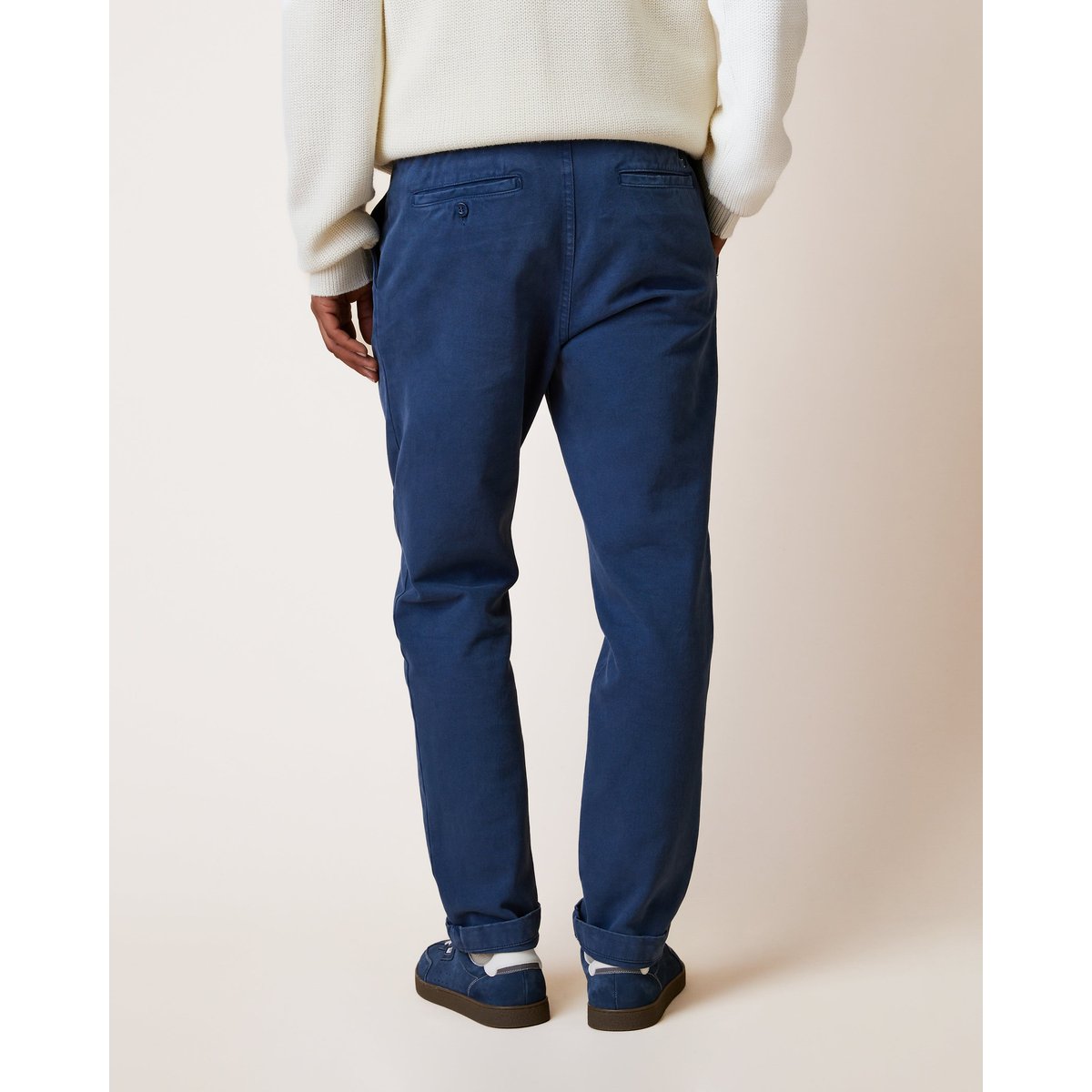 Pantalon élastique en tissu sergé bleu foncé, FAGUO