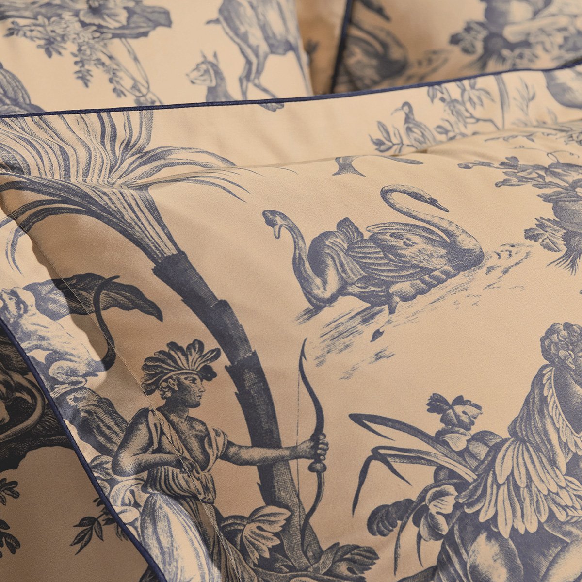 Taie D'oreiller 4 CONTINENTS 4_continents_beige_bleu, ANNE DE SOLENE