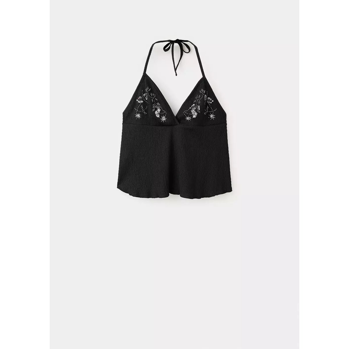 Top halter brodé noir, MANGO TEEN