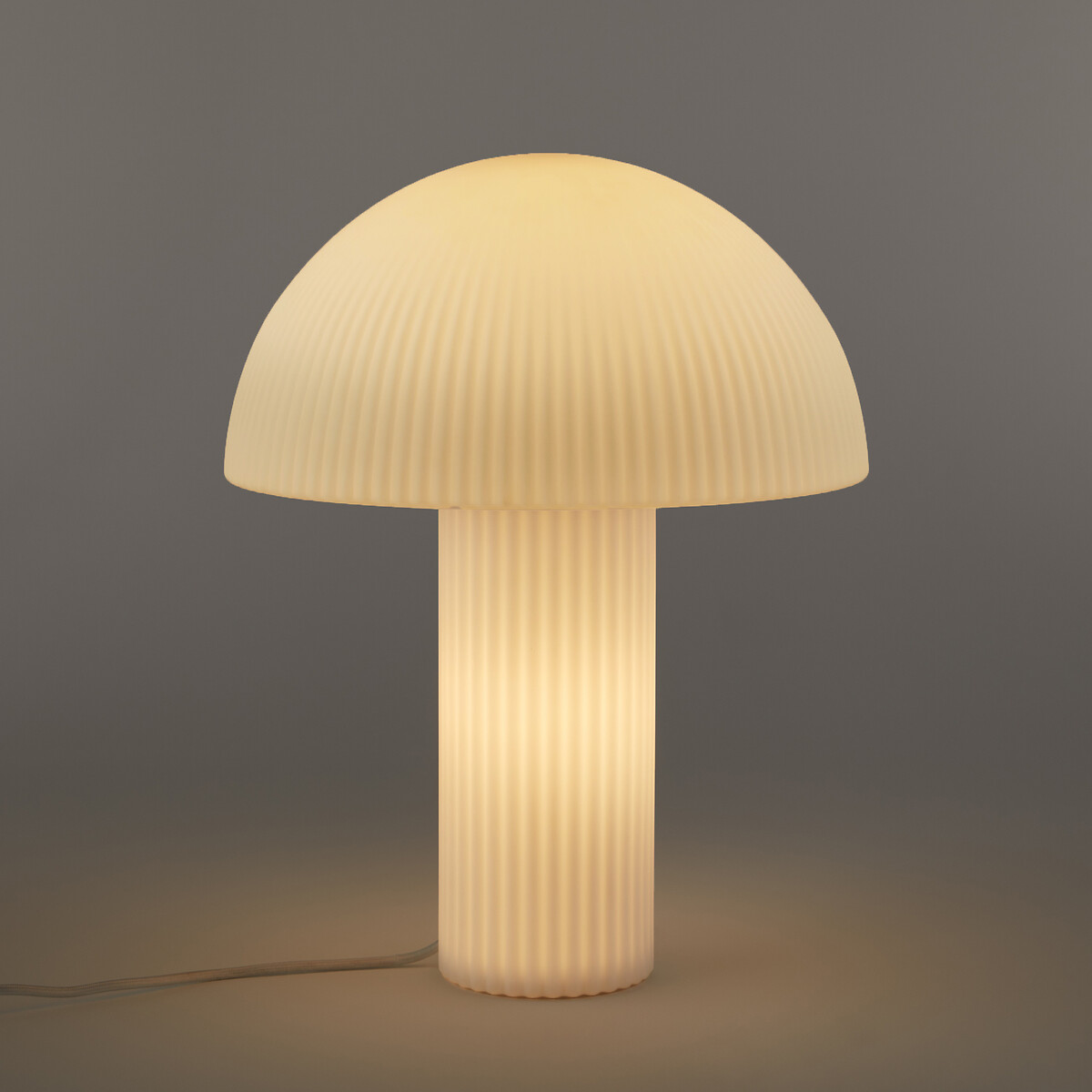 Lampe champignon verre opalin strié H41,7 cm, LOULOU blanc, LA REDOUTE INTERIEURS