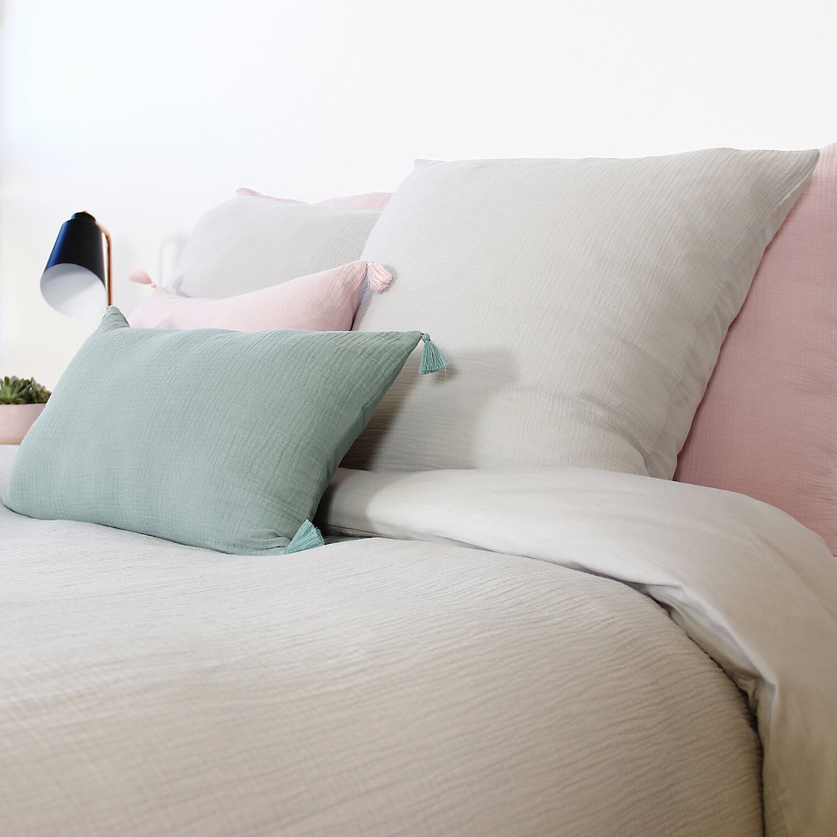 Parure housse de couette en gaze de coton unie, OZEN gris clair, C DESIGN HOME TEXTILE