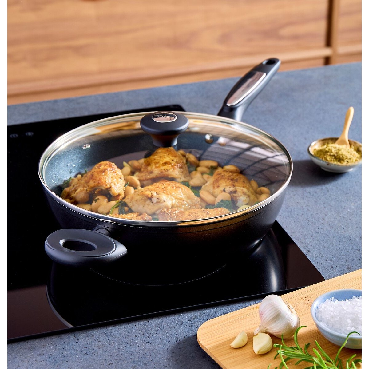 28cm Forged Aluminium Saute Pan with Lid graphite, MORPHY RICHARDS