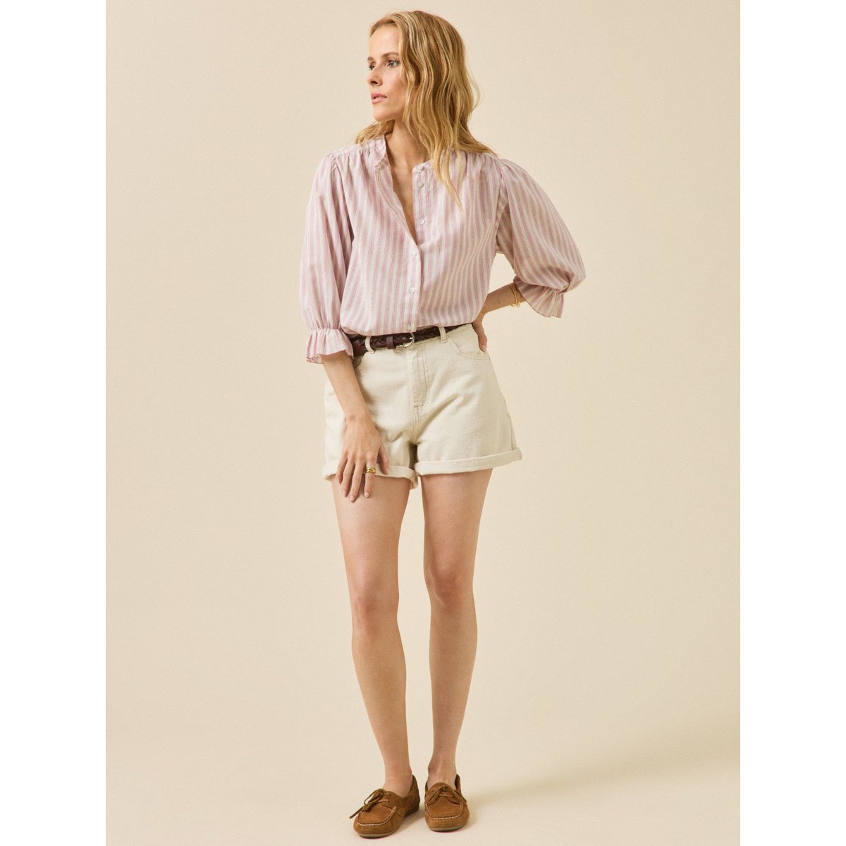Blouse rayée boutonnée rayure pink/ecru, CYRILLUS