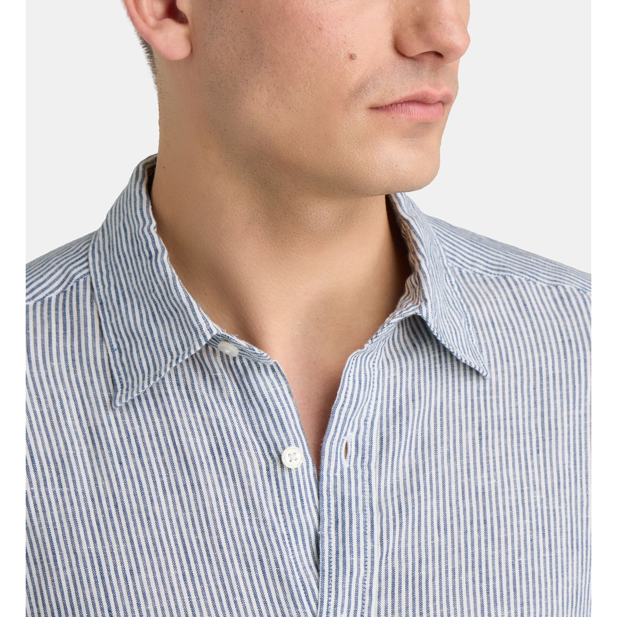 Chemise droite rayée pilinstri en lin européen™ blanc et bleu, GALERIES LAFAYETTE