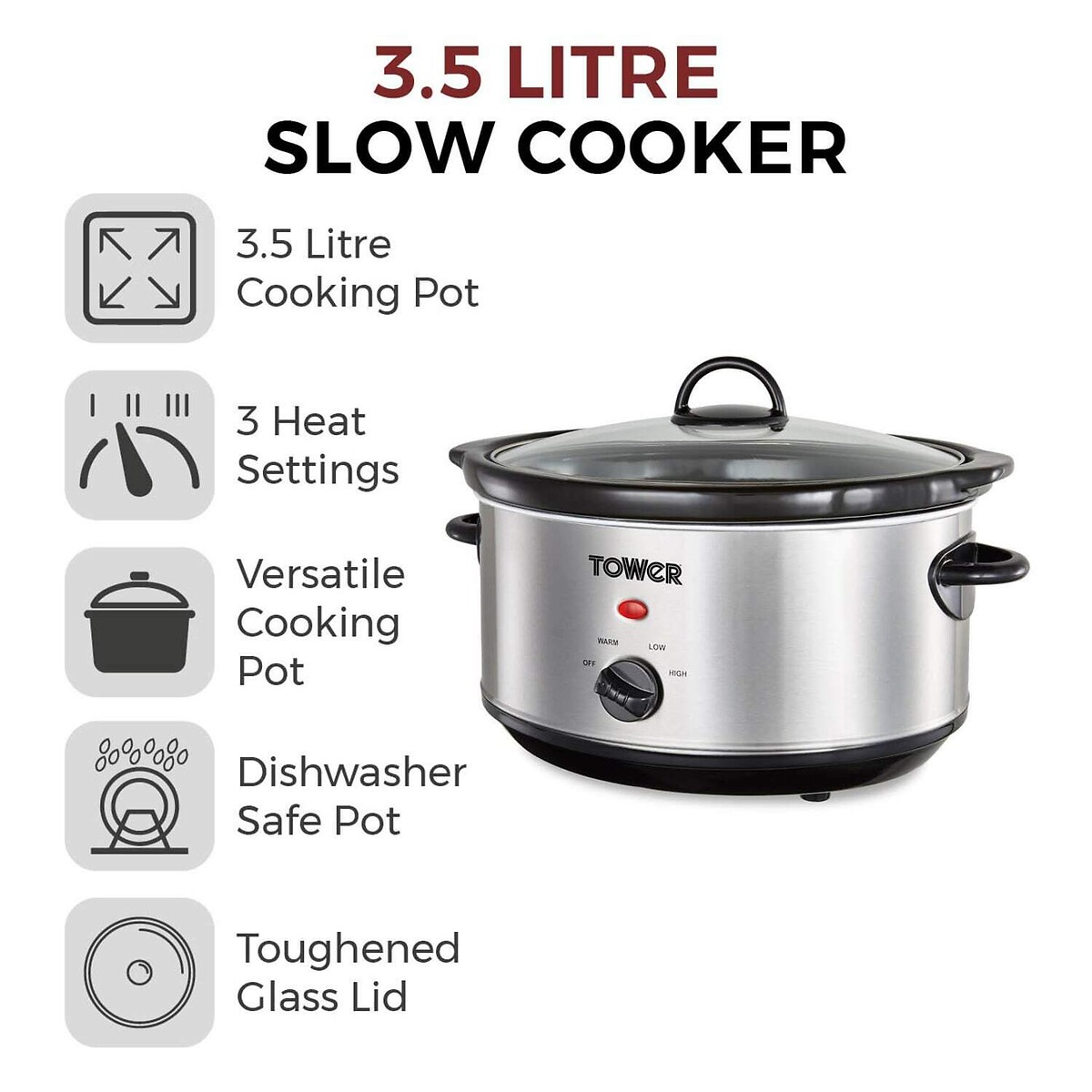 3.5L Stainless Steel Slow Cooker - T16039 stainless steel, TOWER