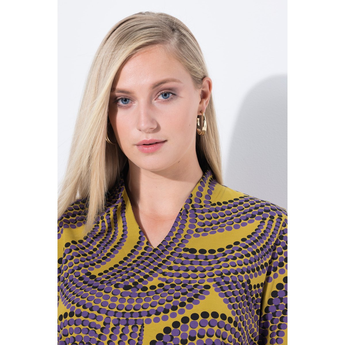 T-shirt à col jabot jaune vert clair, ULLA POPKEN