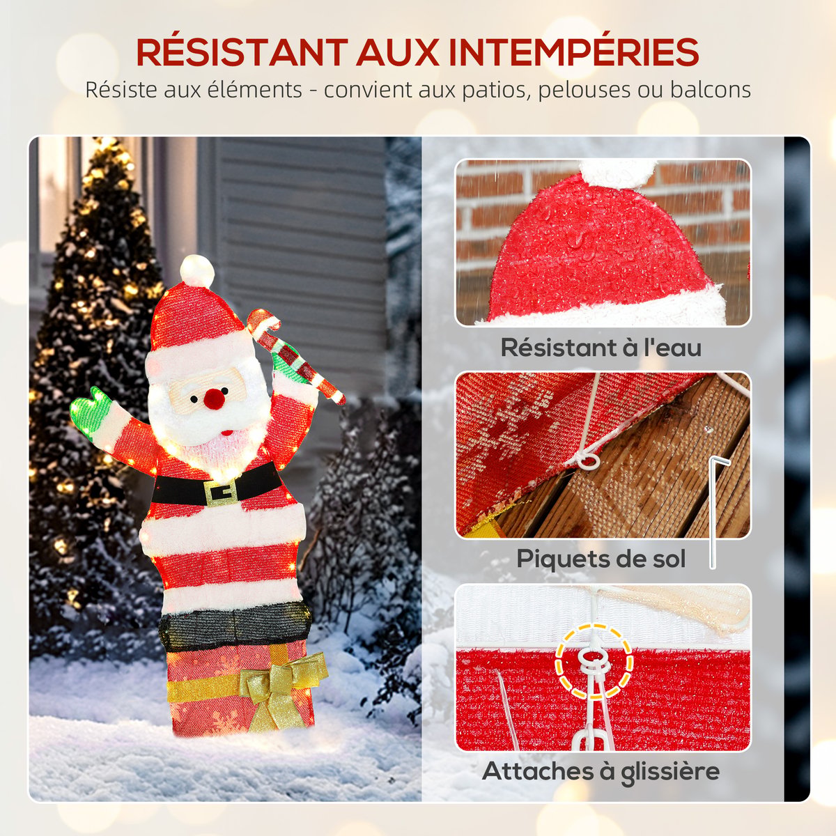 Décoration de Noël lumineuse Polyester rouge, OUTSUNNY