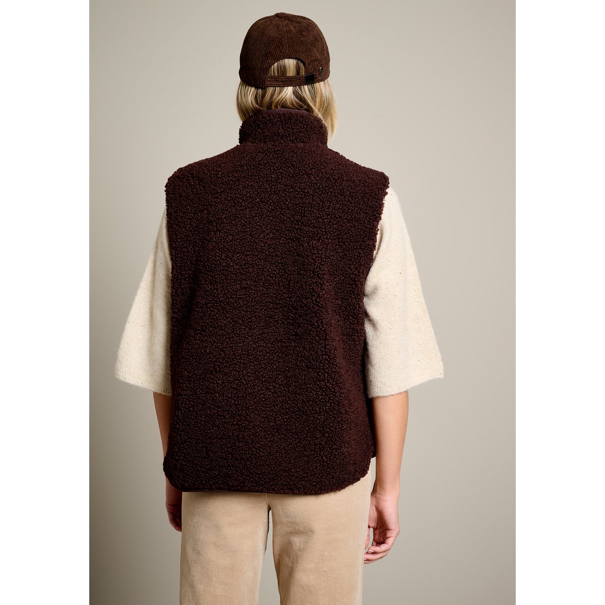 Gilet zippé effet sherpa brun fonce chocolate, LOLALIZA