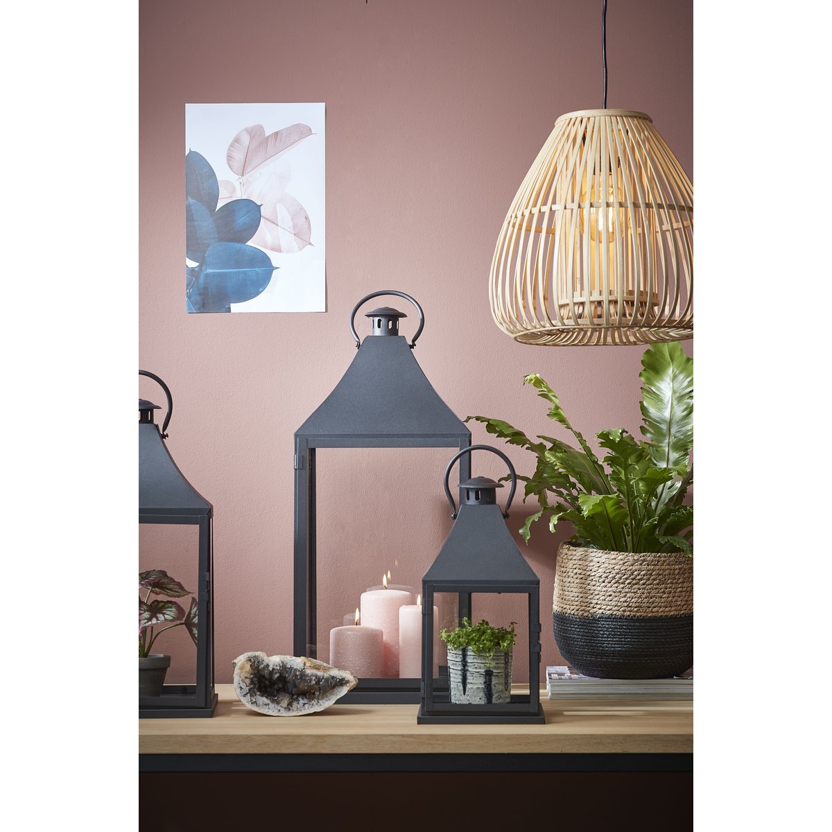 Ensemble de 3 paniers à plantes en jonc de mer tressé Ø26 cm JORCK noir, MICA DECORATIONS