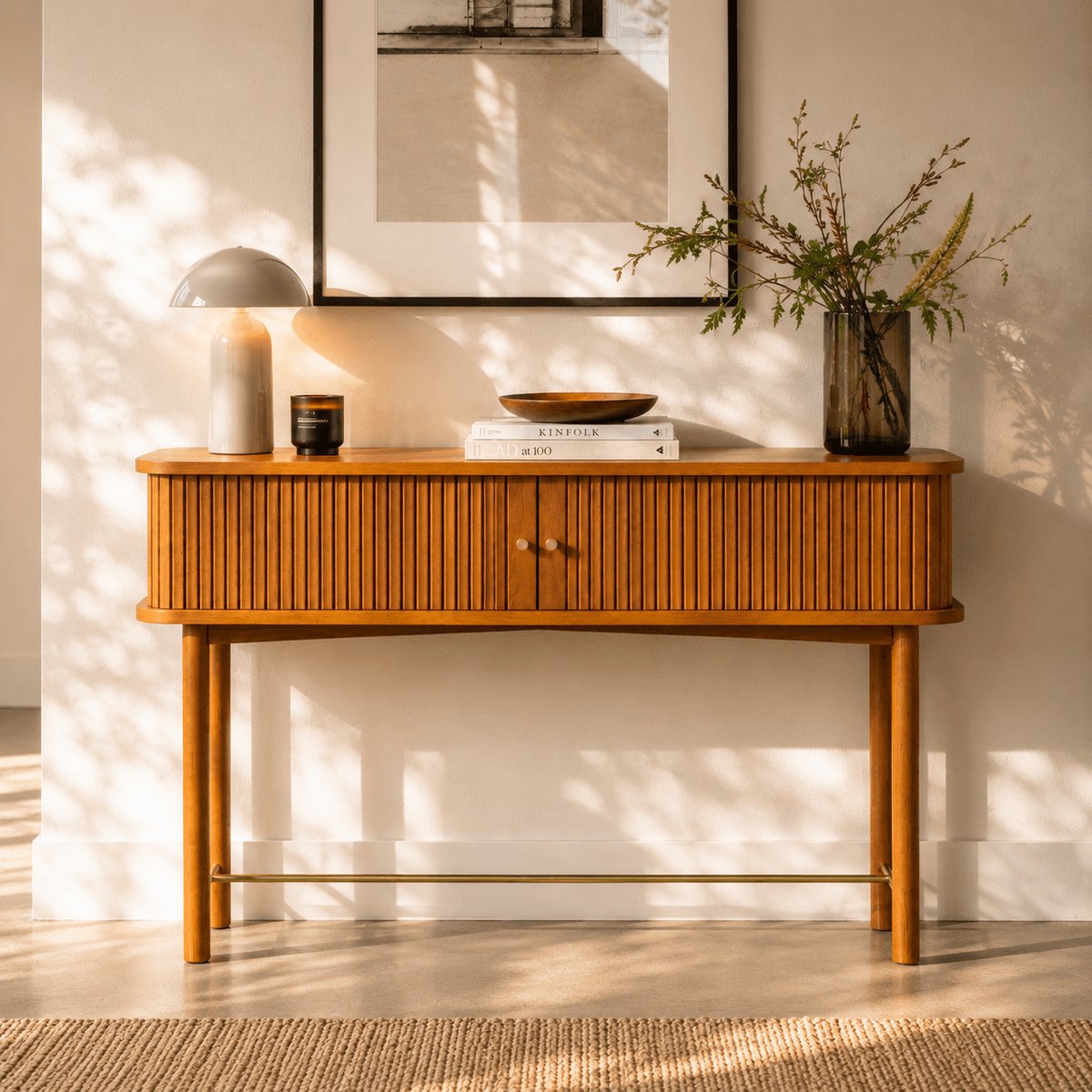 Console en frêne avec portes tambour ERNEST frêne foncé, SORELH