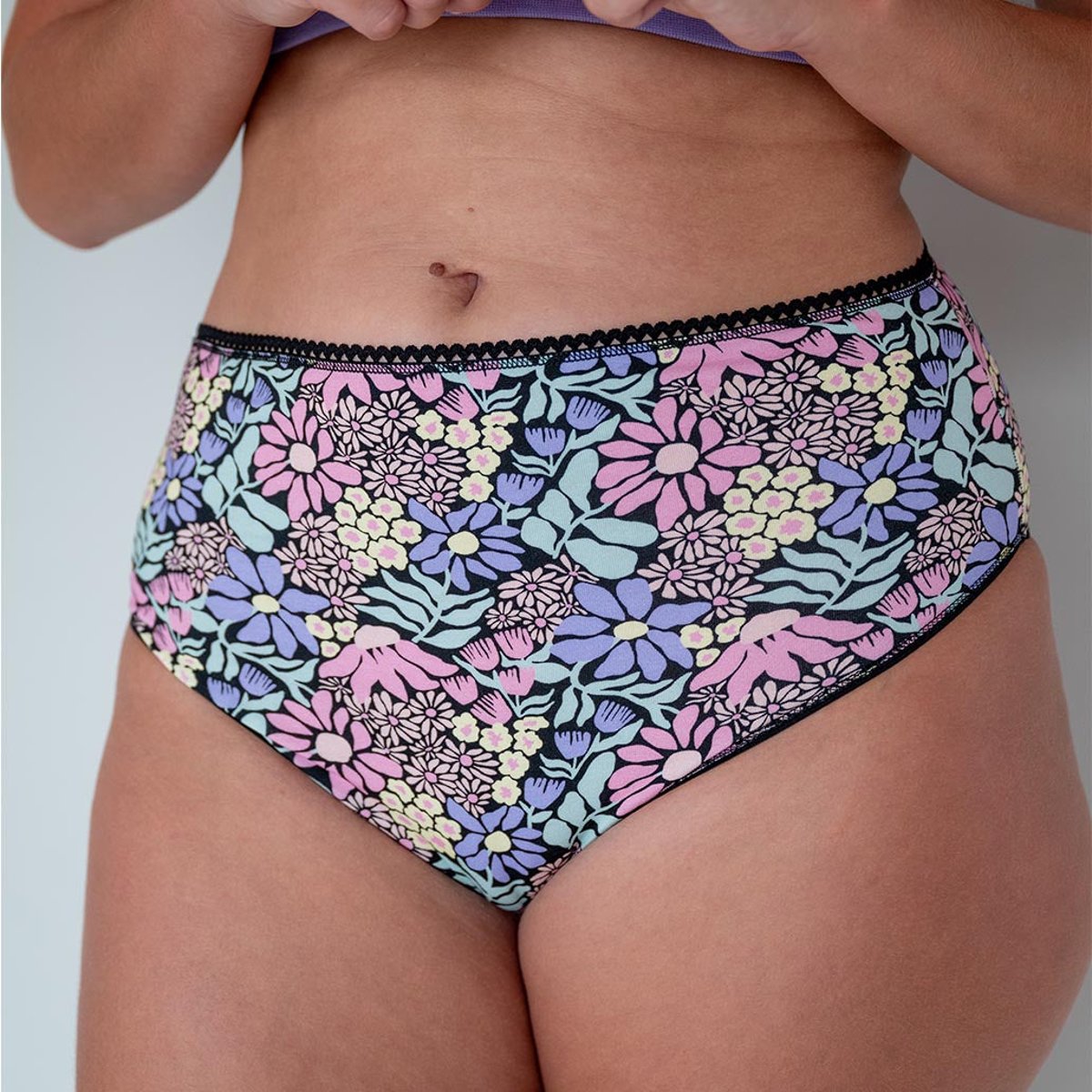 Culotte coton taille haute IMPRIMÉE Dalida Rose violet motif fleurs, WE ARE JOLIES