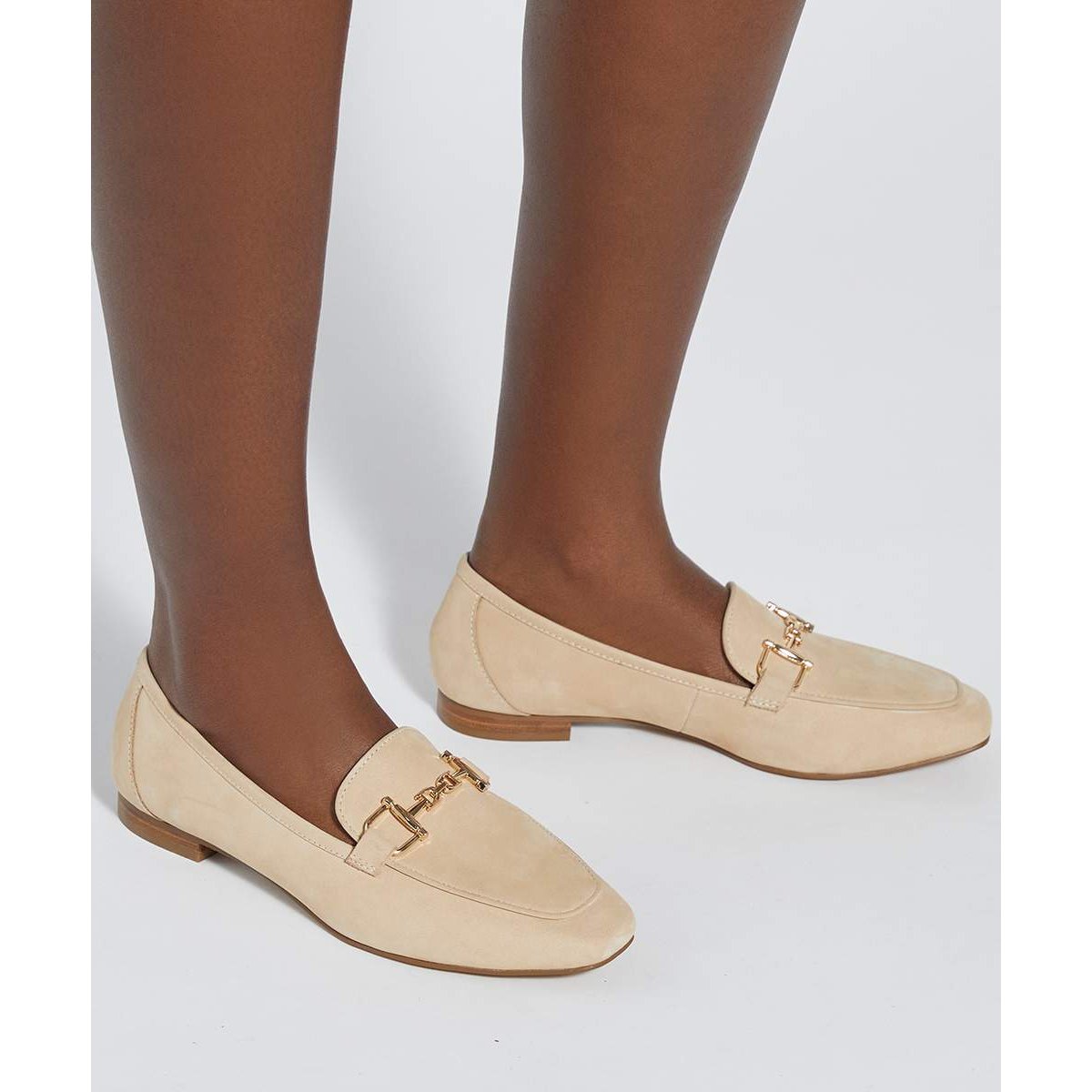 Mocassins en daim avec bordure métallique - GRAINED ecru-leather, DUNE LONDON