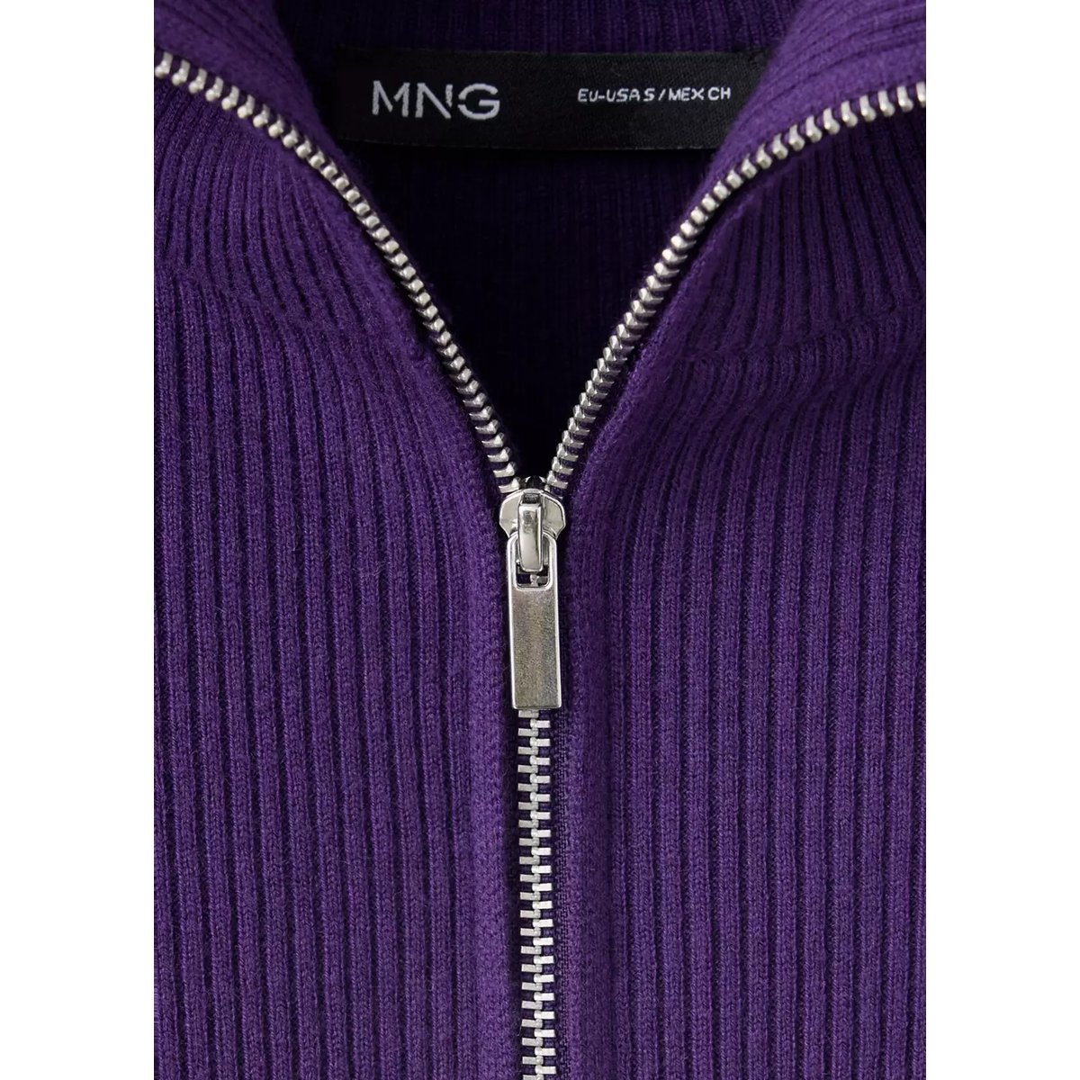 Pull-over zippé maille côtelée pourpre, MANGO