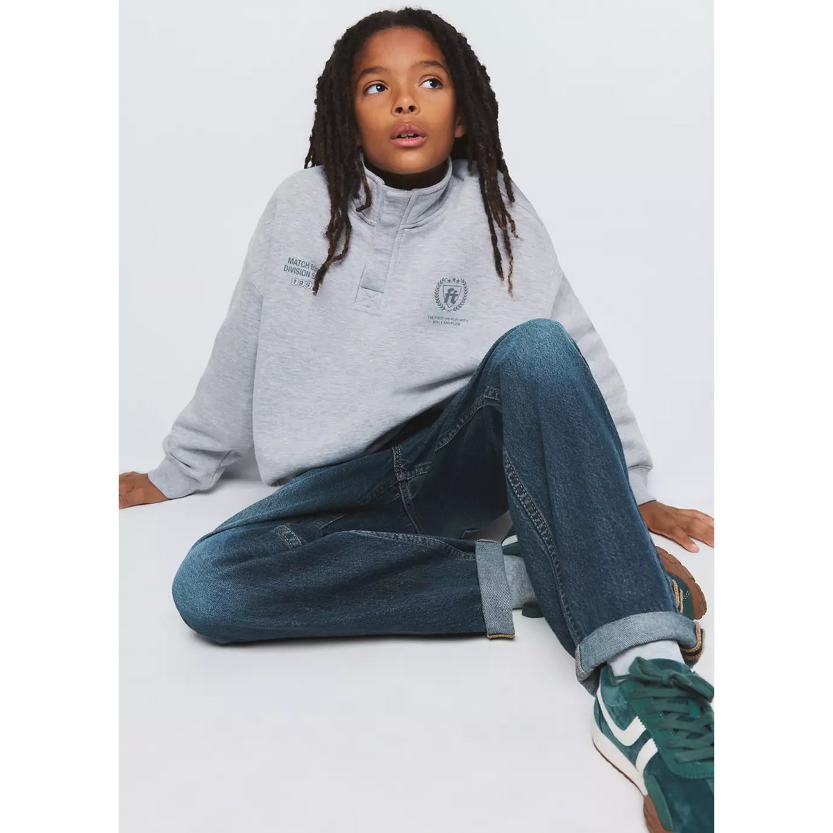 Sweat-shirt à col montant, coupe ballon gris chiné moyen, MANGO KIDS