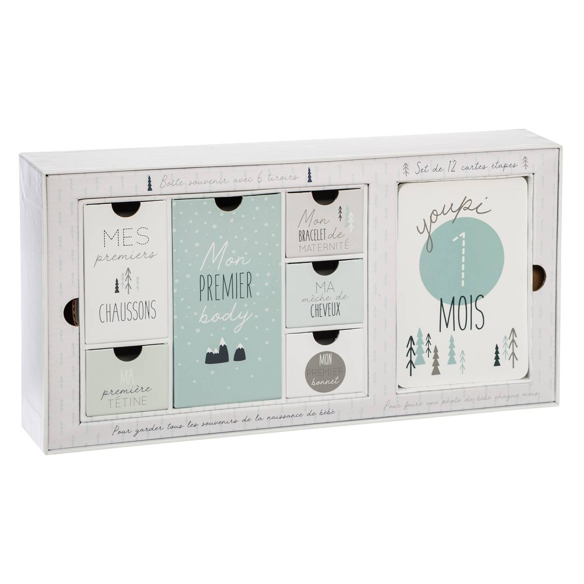 Coffret cadeau de naissance avec 12 cartes MON PREMIER rose, ATMOSPHERA FOR KIDS