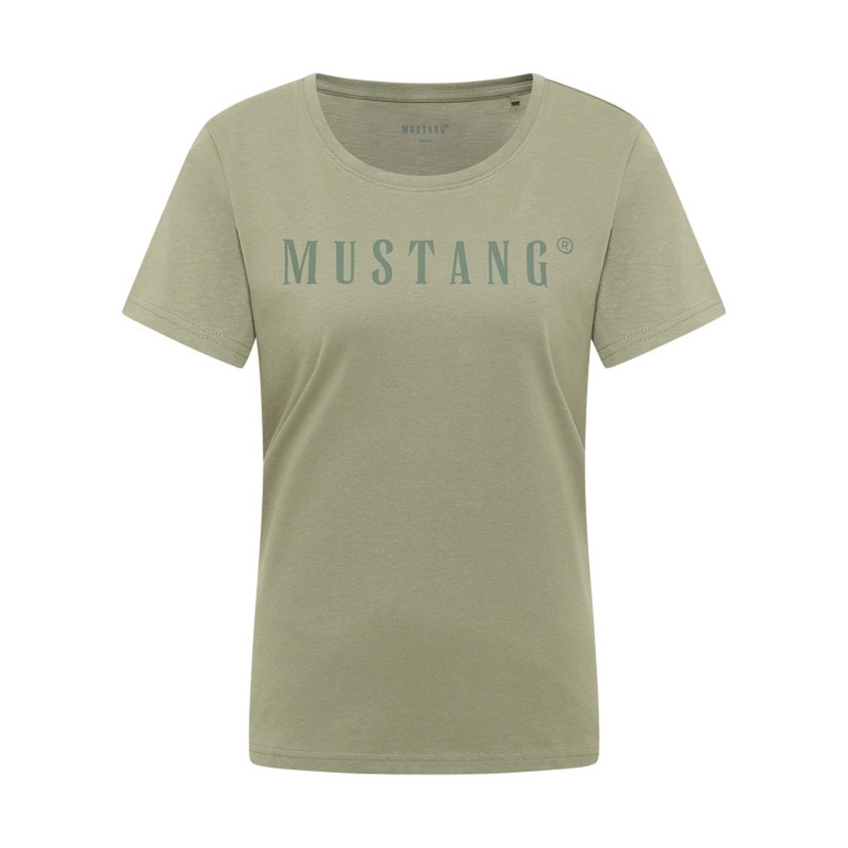 T-shirt en coton vert tilleul avec un logo imprimé et des manches courtes vert, MUSTANG