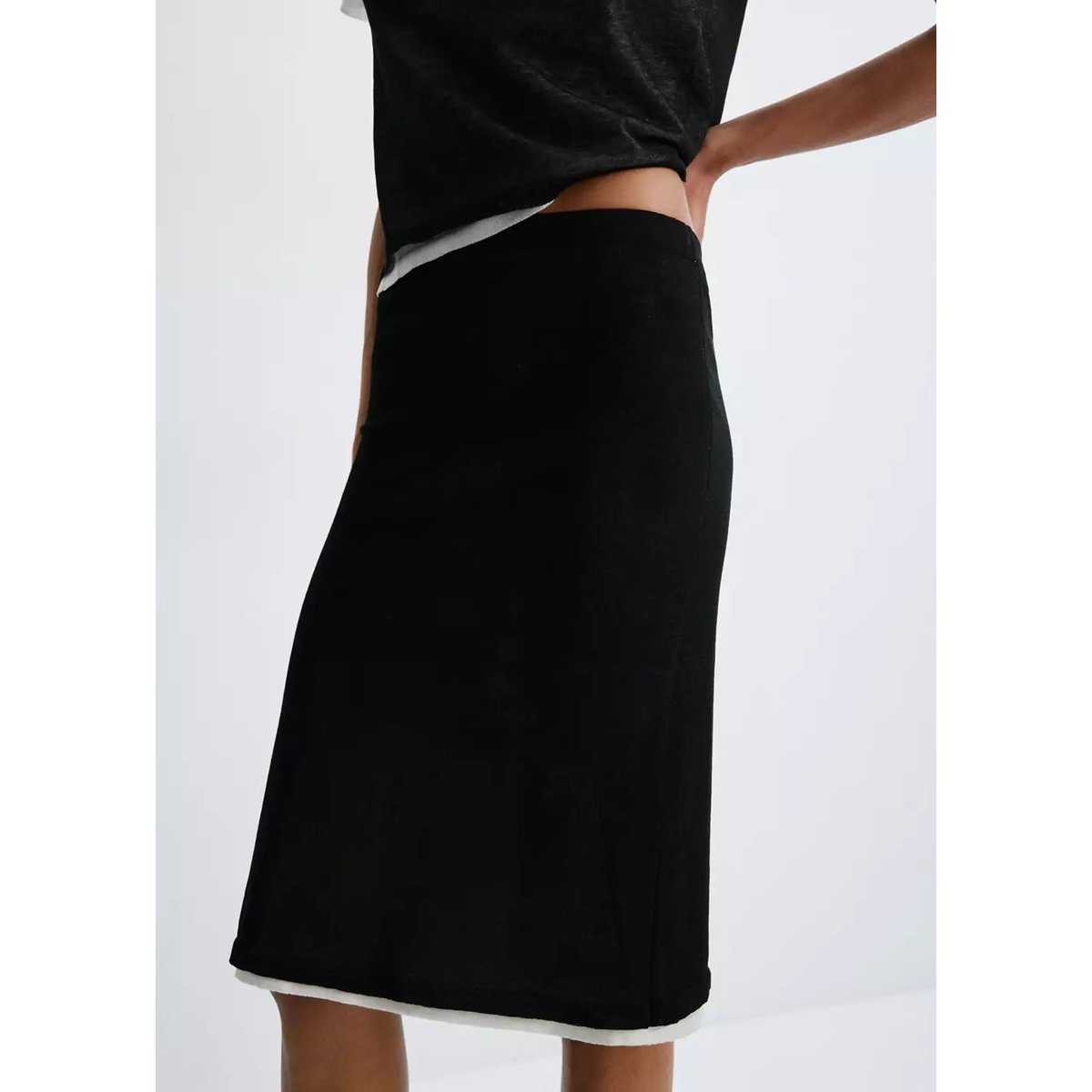 Jupe midi combinée noir, MANGO