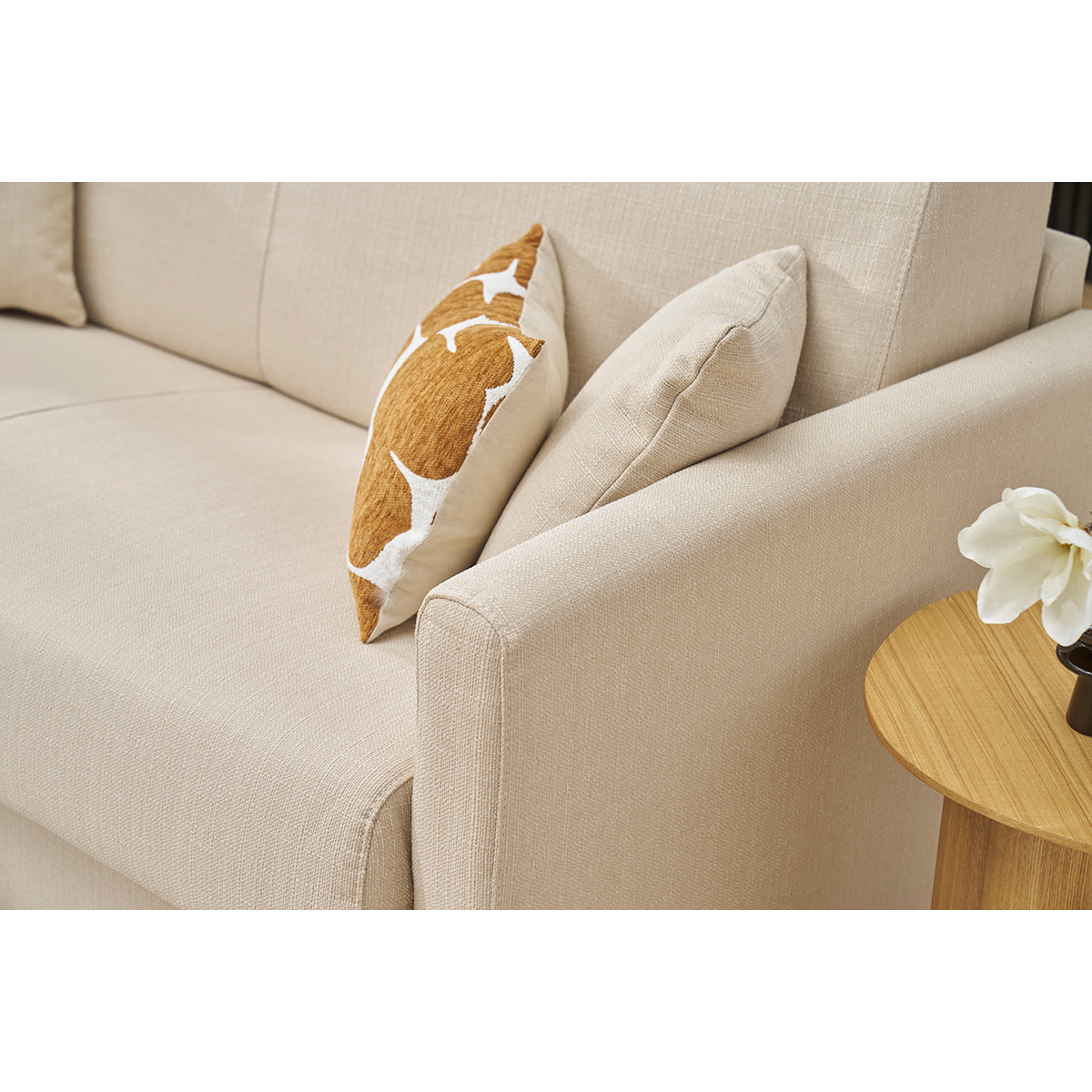Canapé scandinave convertible 3 places avec matelas 12 cm SKANDY beige, MILIBOO