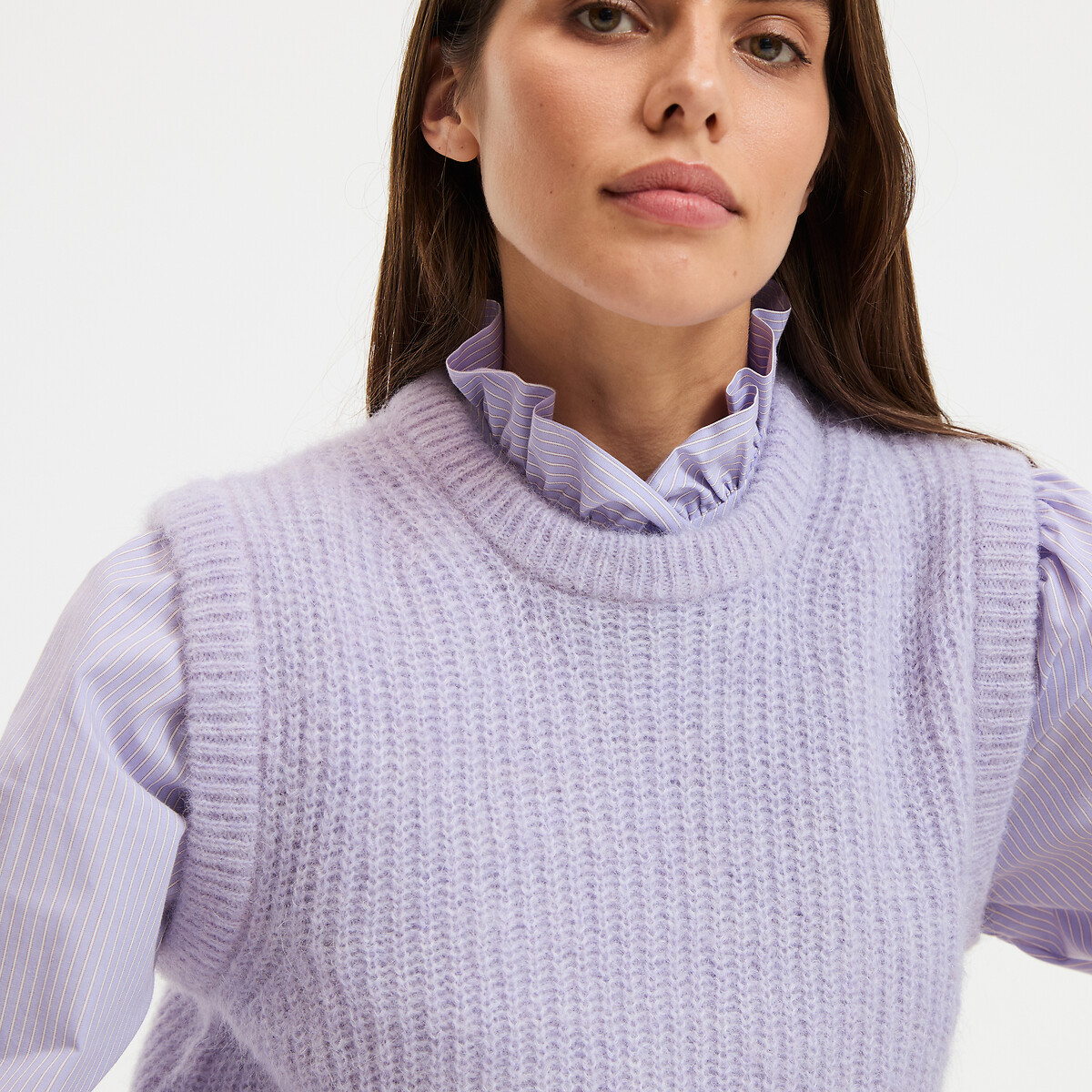 Camisola sem mangas com gola redonda em mistura de alpaca, Signature ANETTE violeta-claro, LA REDOUTE COLLECTIONS