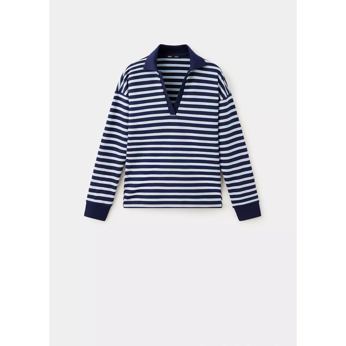 Pull-over rayures col polo bleu ciel, MANGO