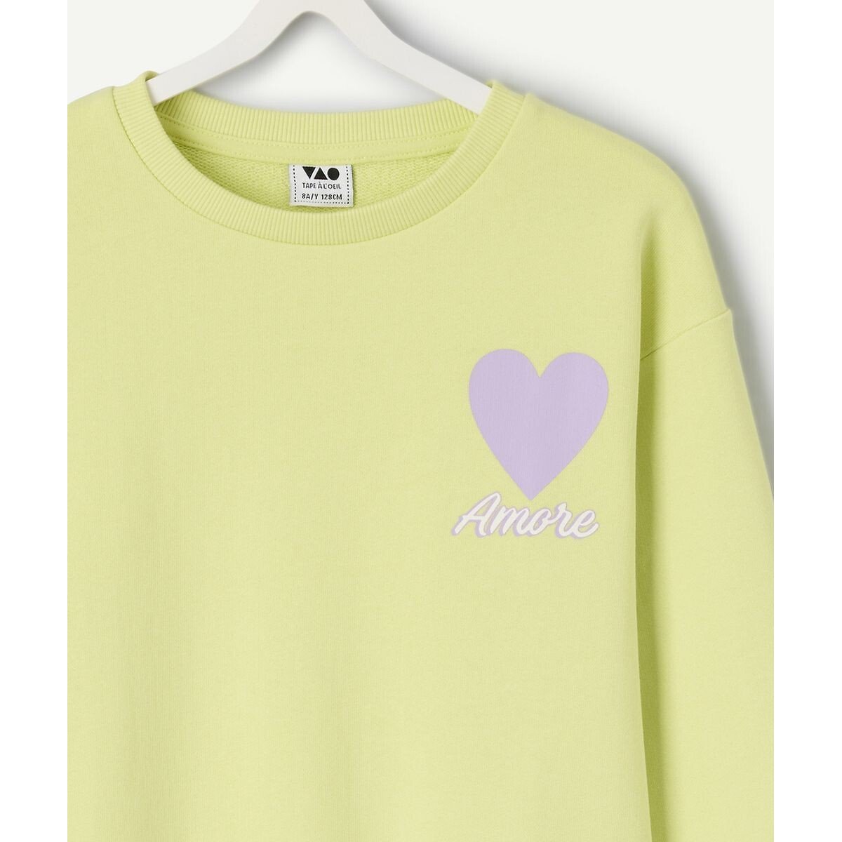 Sweat col rond, en molleton jaune, TAPE A L'OEIL