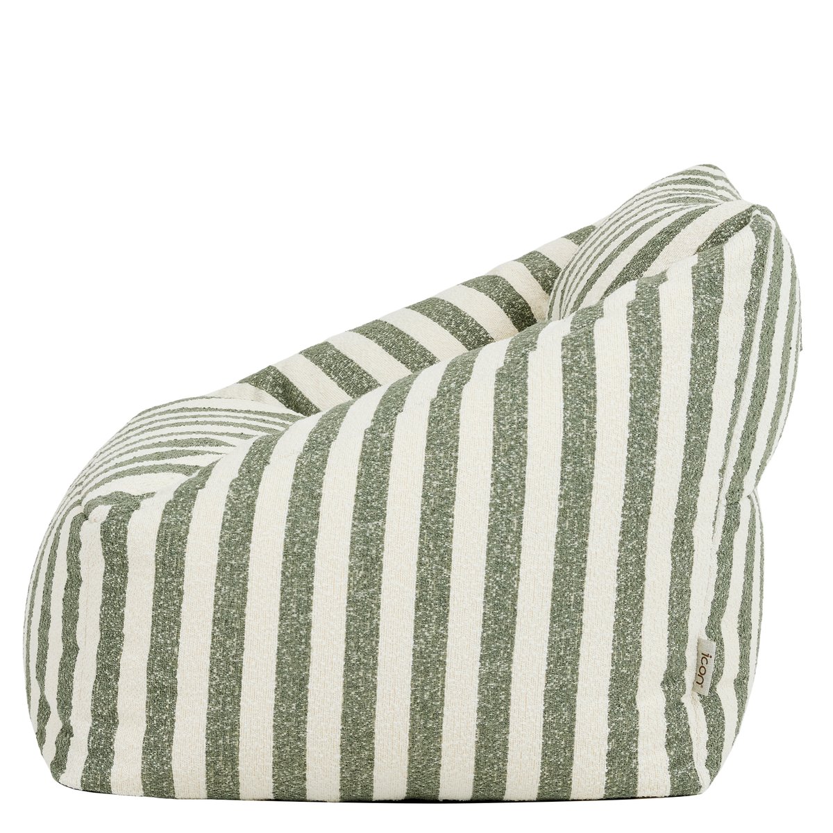 Pouf fauteuil et son repose-pied carré en bouclette rayée Oeko-Tex® - NATALIA vert olive, ICON