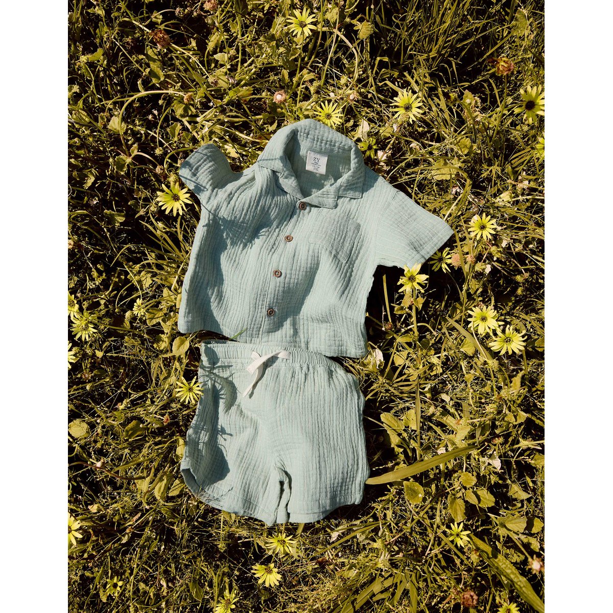 Ensemble chemise et short en coton vert clair, ZIPPY