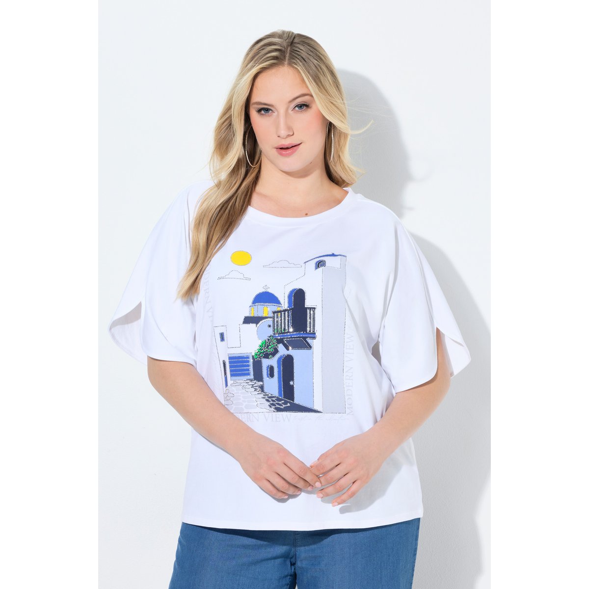T-shirt oversize, imprimé Santorin blanc cassé, ULLA POPKEN